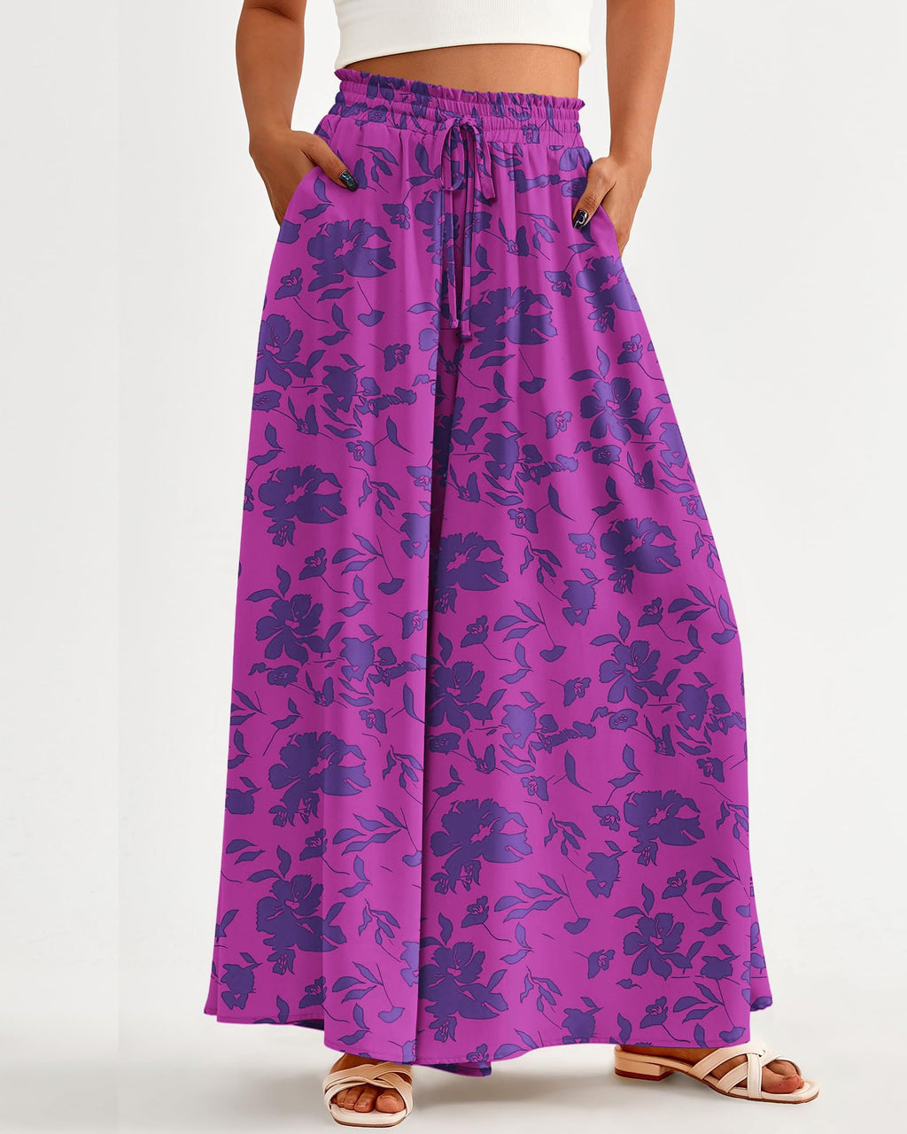 BTFBM Women Casual High Waist Wide Leg Pants Spring Summer Long Palazzo Pants Pocket Lounge Beach Vacation Clothes