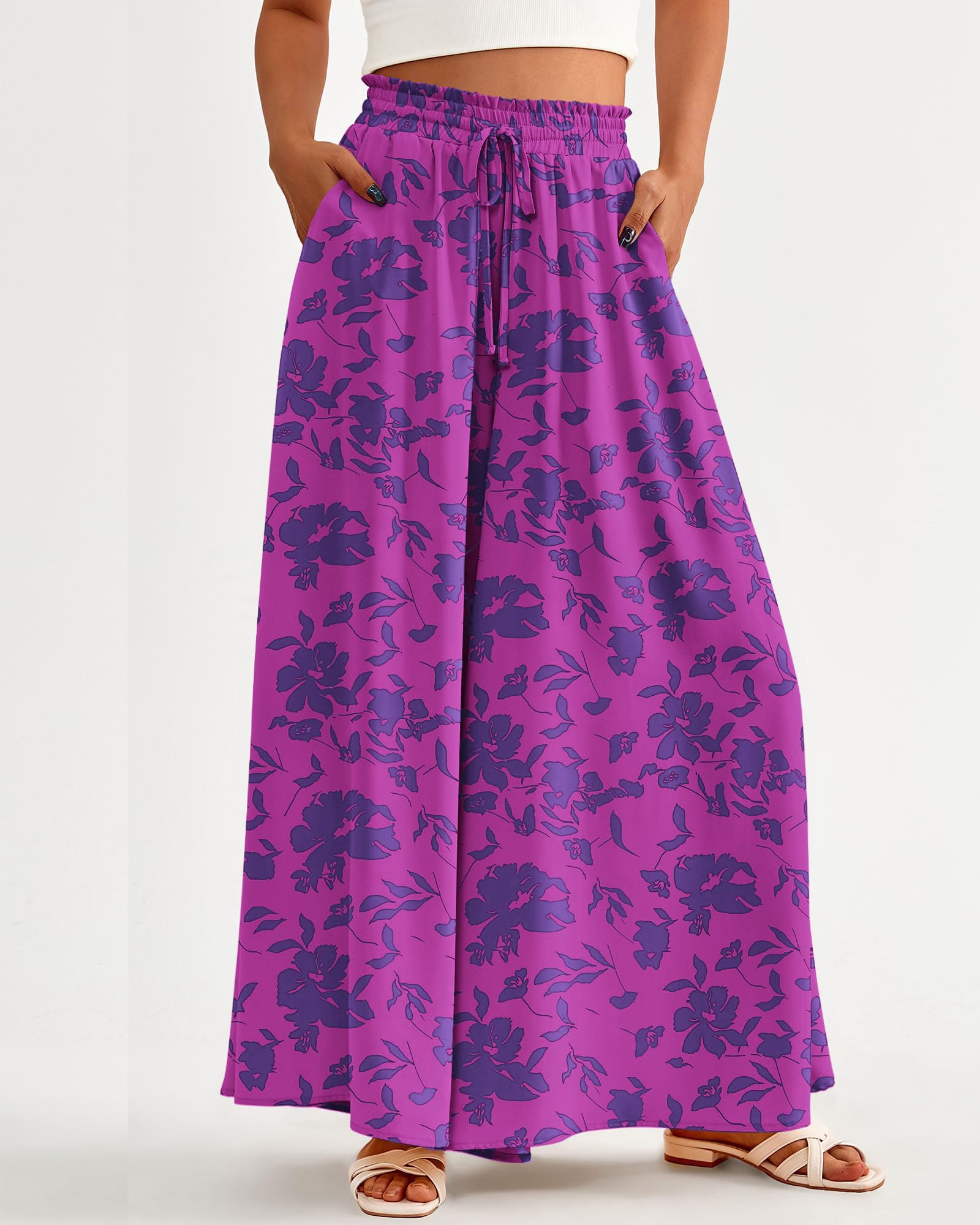 BTFBM Women Casual High Waist Wide Leg Pants Spring Summer Long Palazzo Pants Pocket Lounge Beach Vacation Clothes