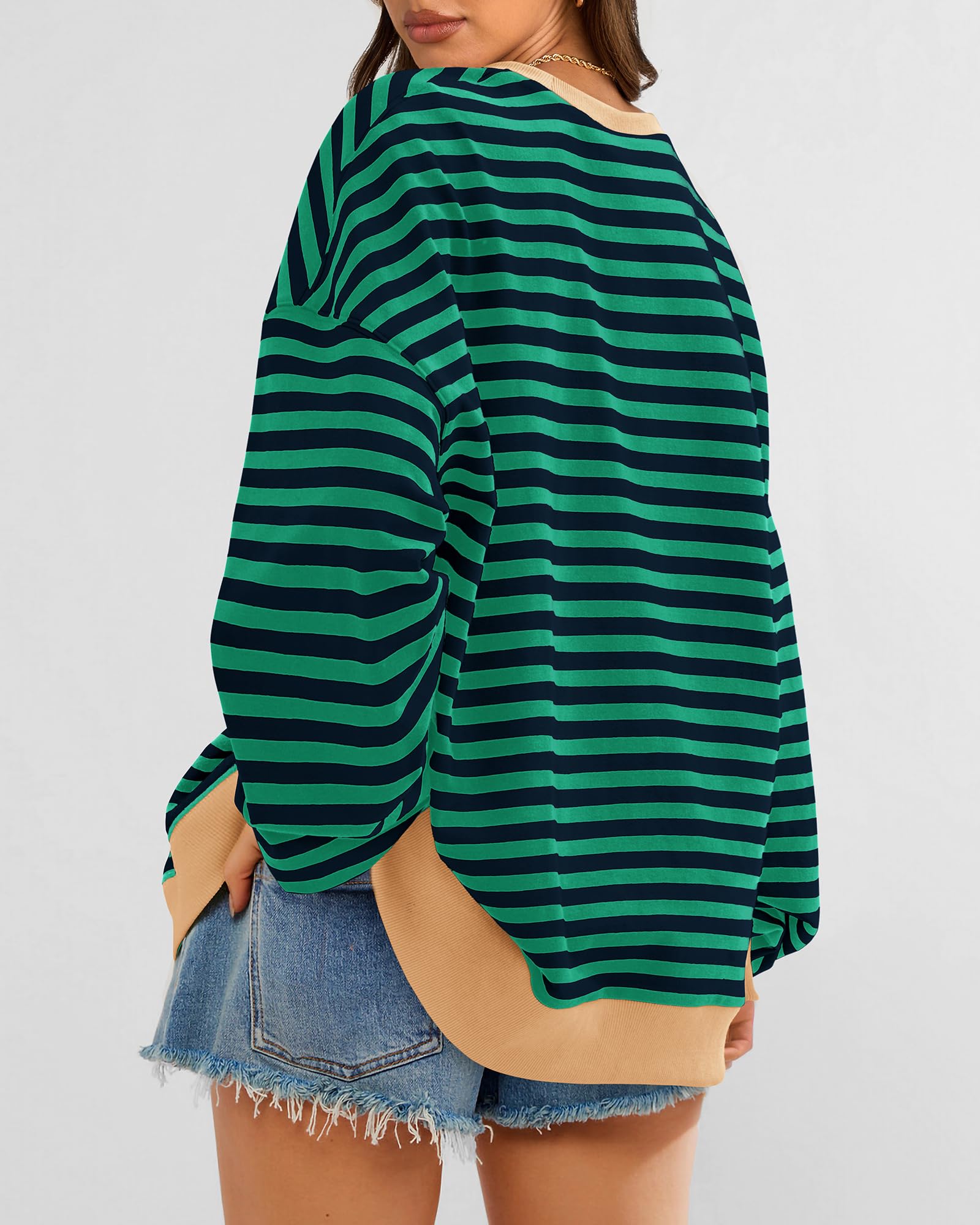 BTFBM Sweatshirt For Women Summer Crewneck Long Sleeve Oversized Striped Pullover Tops Y2K Clothes Workout Shirt