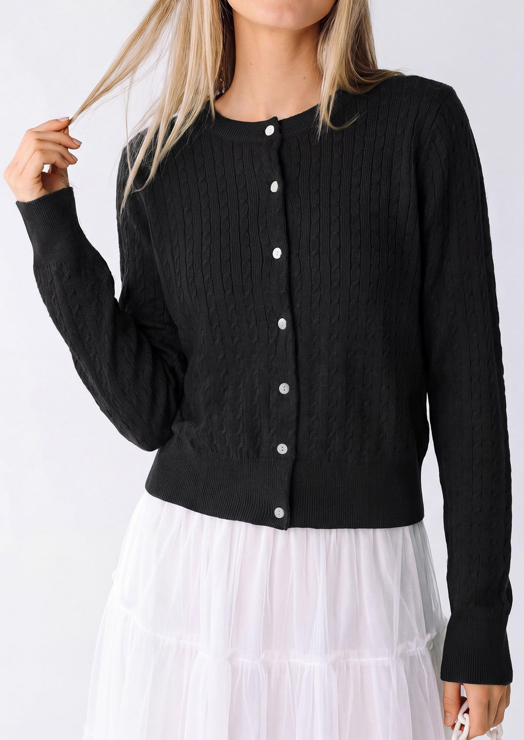 PRETTYGARDEN Women Lightweight Button Up Cardigan Sweaters | Soft Stretchy, Cozy Cable Knit, Long Sleeve Crew Neck, Trendy Cardigans, Cute Casual Outfits, Early Fall Fashion Clothing