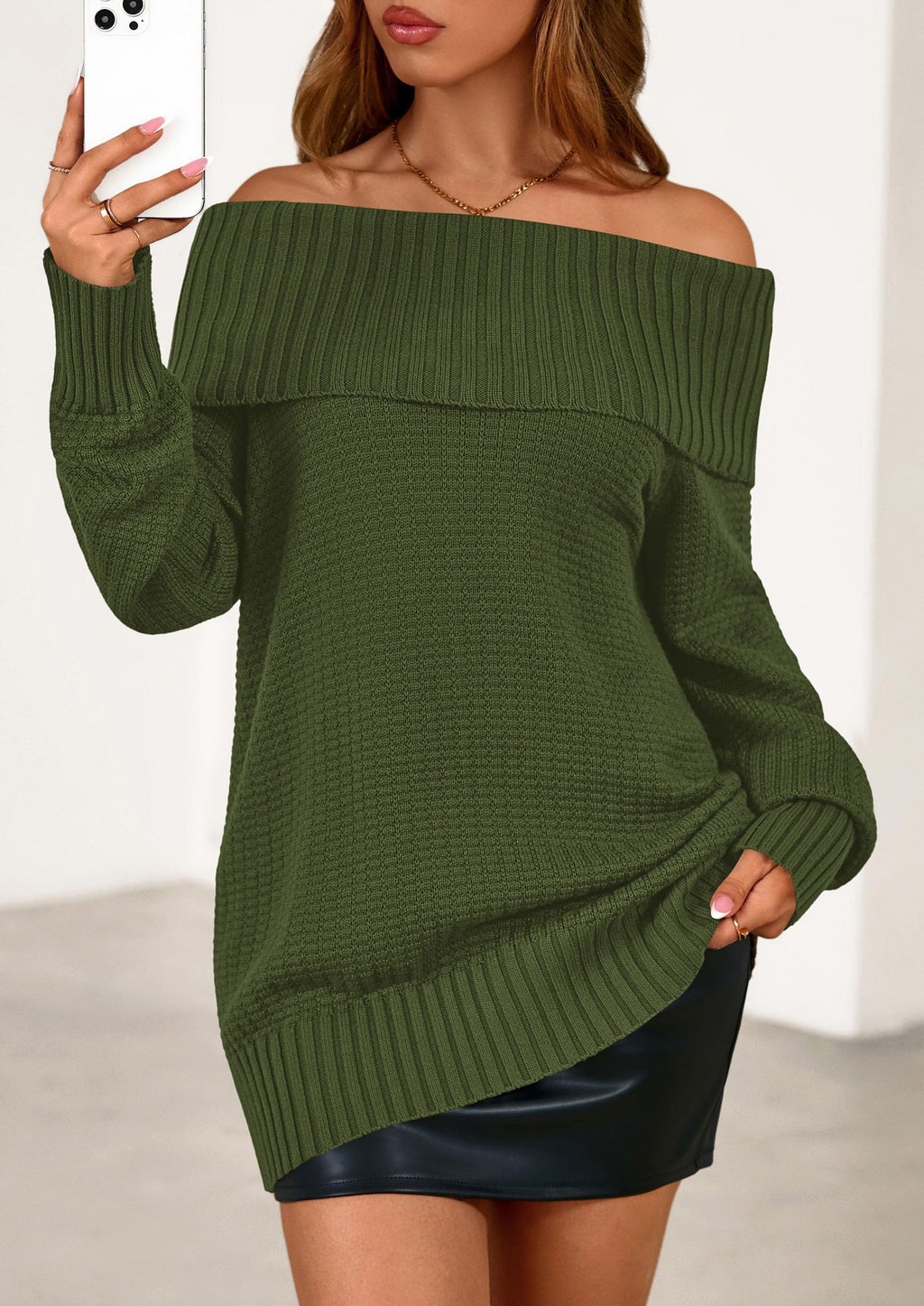 PRETTYGARDEN Womens Off The Shoulder Sweater Long Sleeve Tops Loose Knit Pullover Sweaters Fashion Fall Clothes