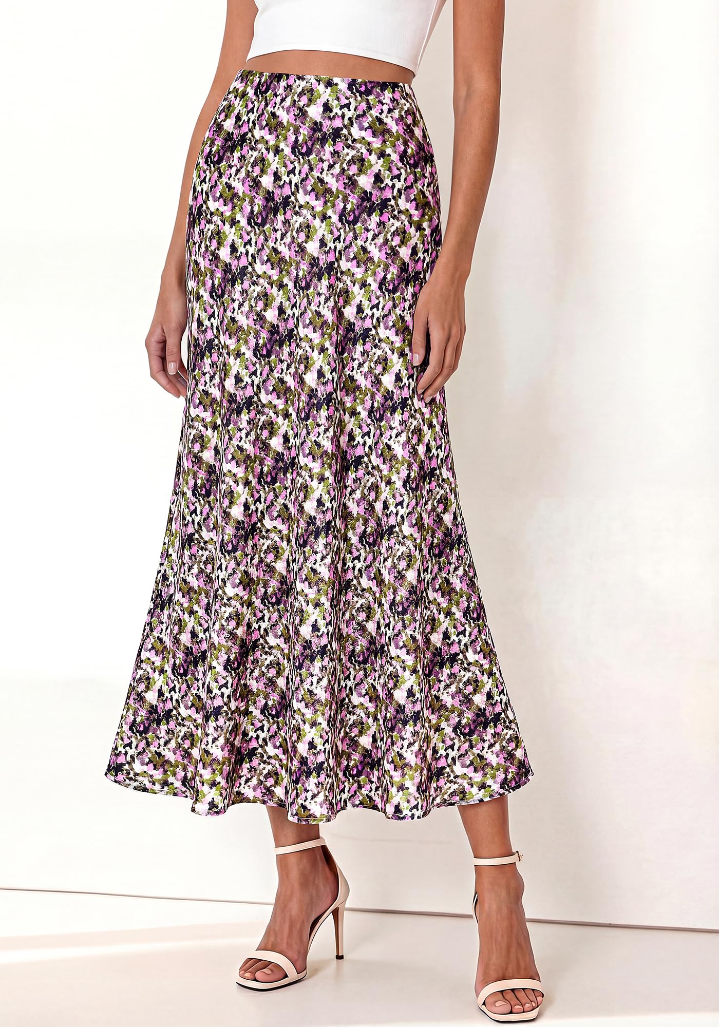 BTFBM Maxi Skirts for Women Summer Spring Boho Lightweight A Line High Waisted Wedding Guest Party Silk Midi Skirt