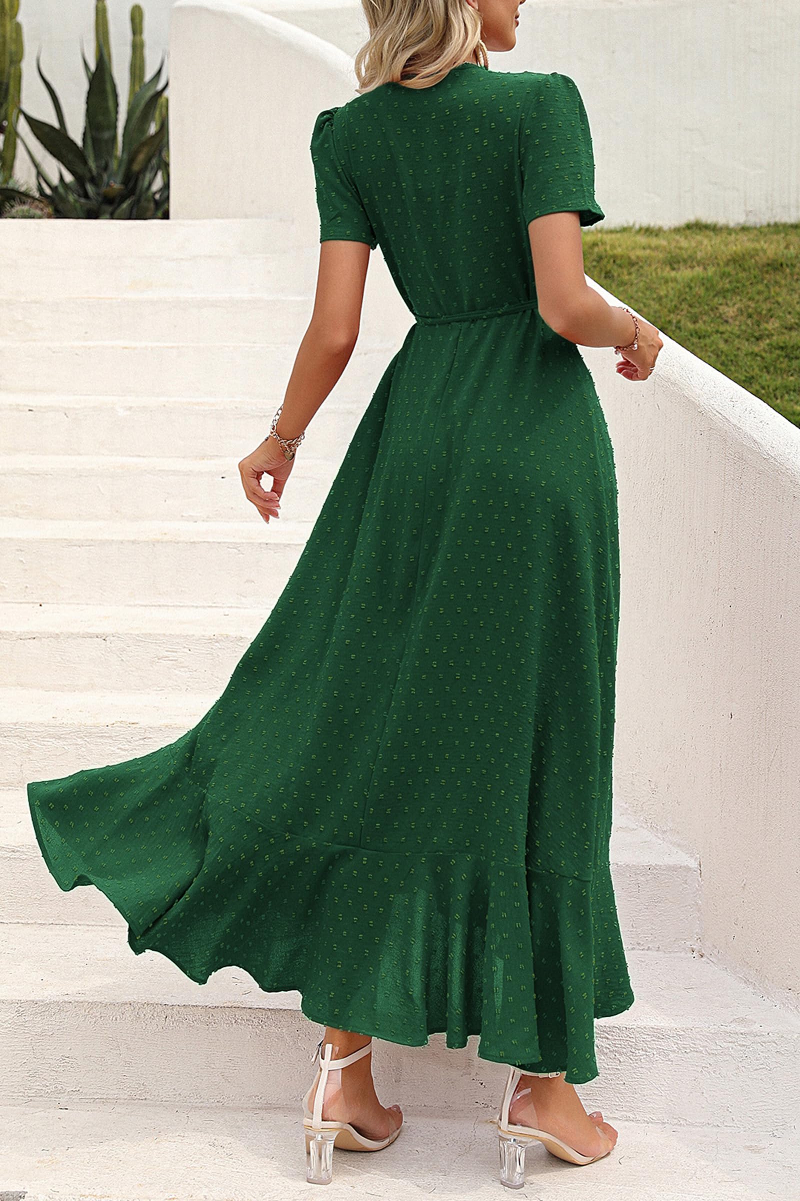 PRETTYGARDEN Women's Boho Floral Maxi Dress Summer Short Sleeve Wrap V Neck Long Flowy Beach Vacation Wedding Guest Dresses