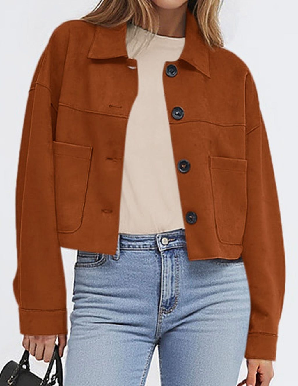 PRETTYGARDEN Women's Faux Suede Cropped Jacket Casual Lightweight Fall Fashion Winter Coats Outerwear Trendy Clothes