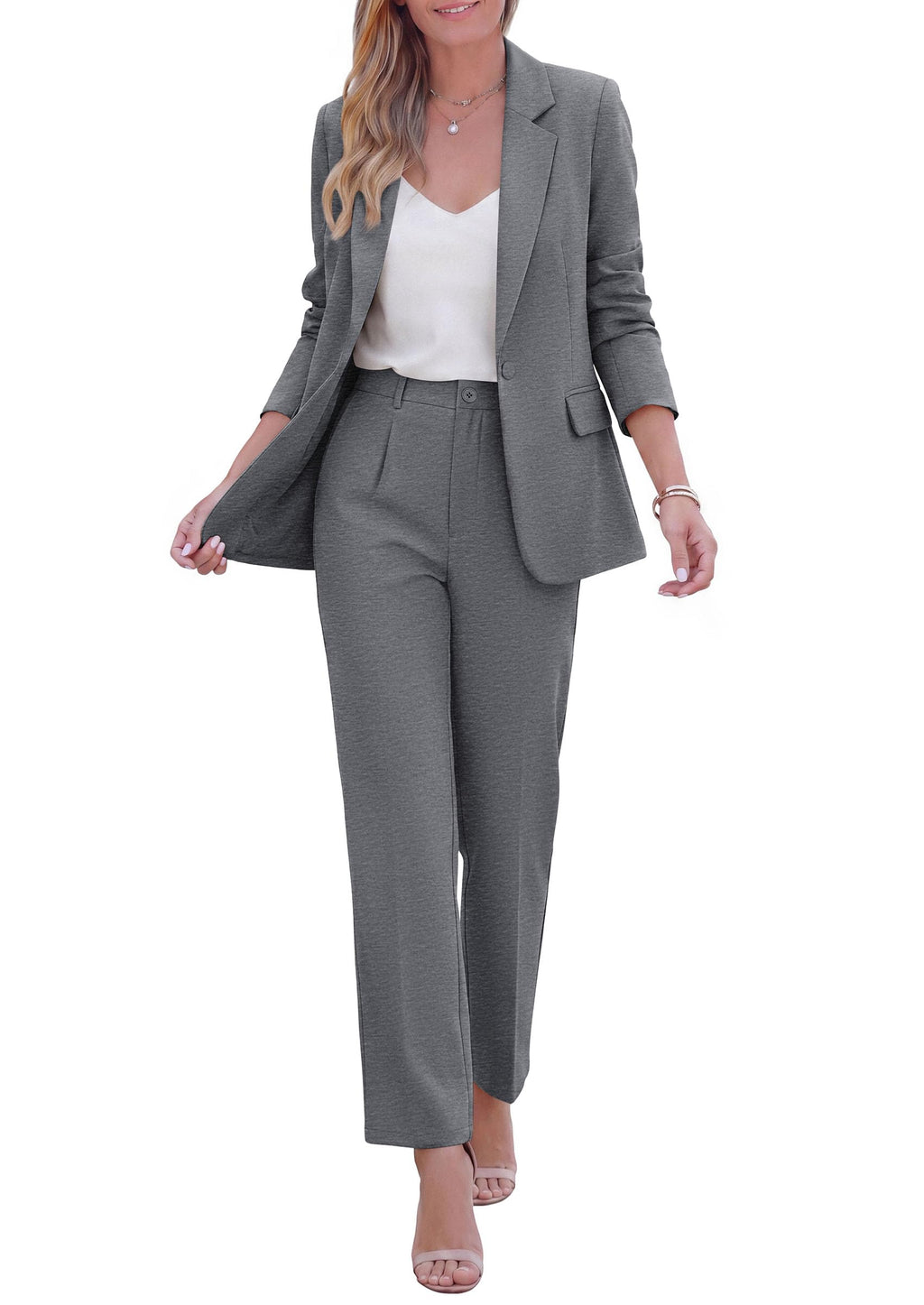 PRETTYGARDEN Two Piece Sets for Women Dressy Pant Suits Lapel Blazer,Straight Leg Dress Pants,Professional Interview Suit Set,Business Casual Outfits,Office Work Clothes,Fall Winter