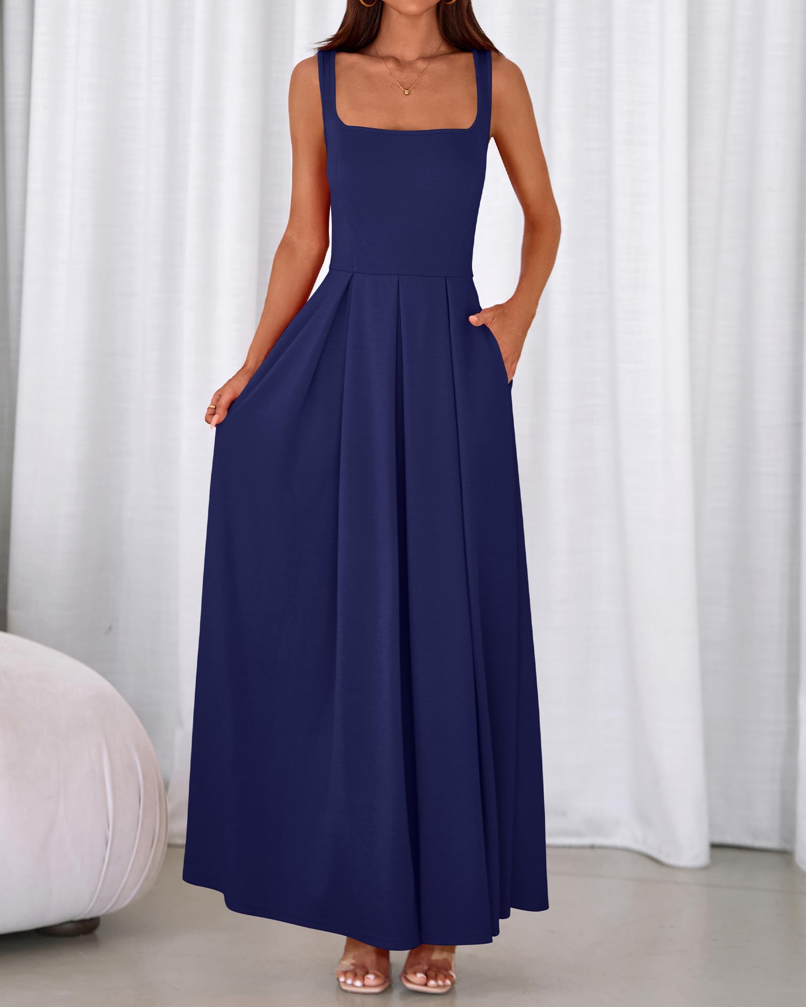 BTFBM Women Summer Square Neck Maxi Dress Spring Elegant Classy Sleeveless Formal Wedding Guest Cocktail Dresses
