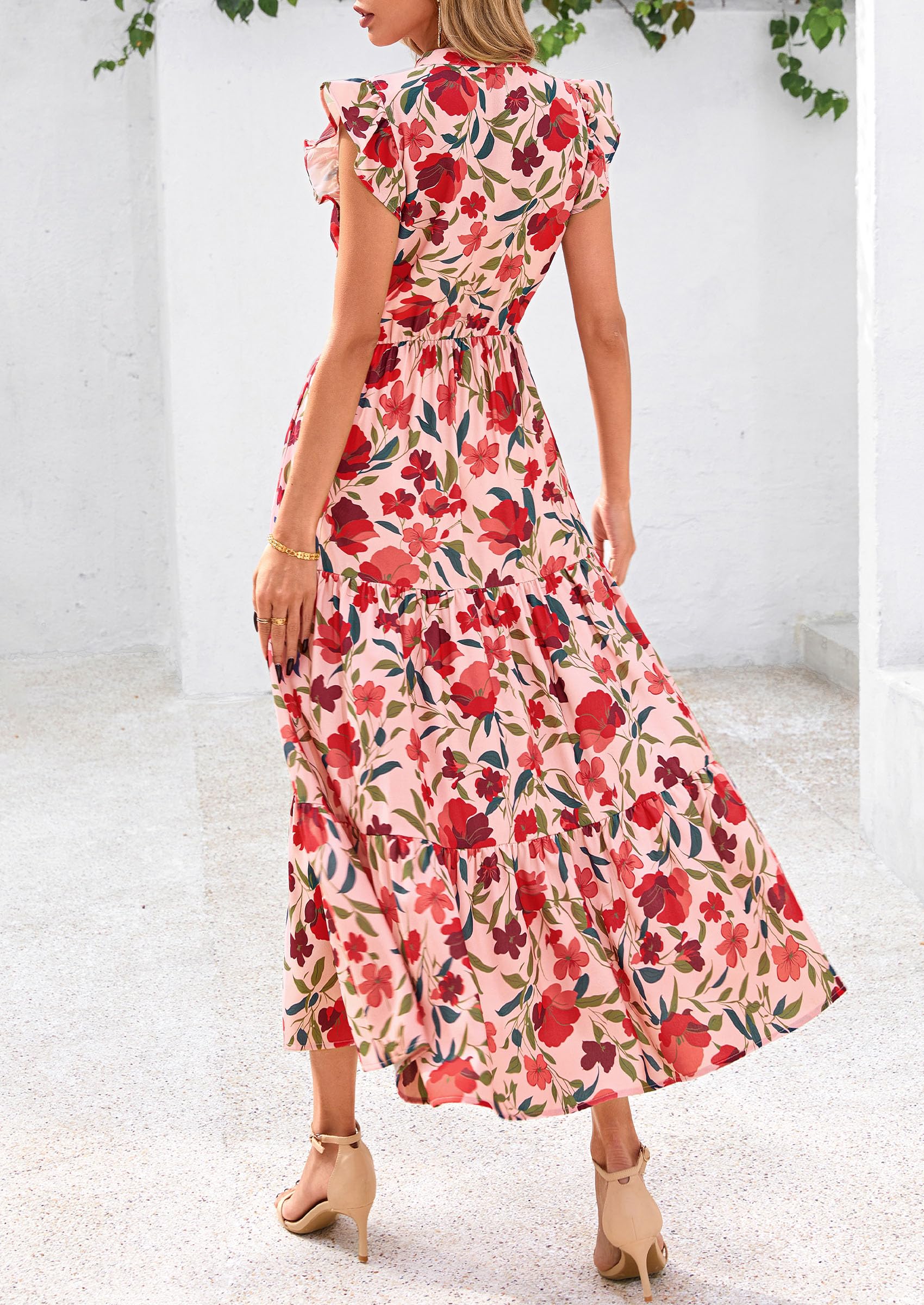 Visit the PRETTYGARDEN Store PRETTYGARDEN Women's Summer Floral Midi Dress Cap Sleeve V Neck Ruffle Long Flowy Boho Casual Beach Vacation Dresses