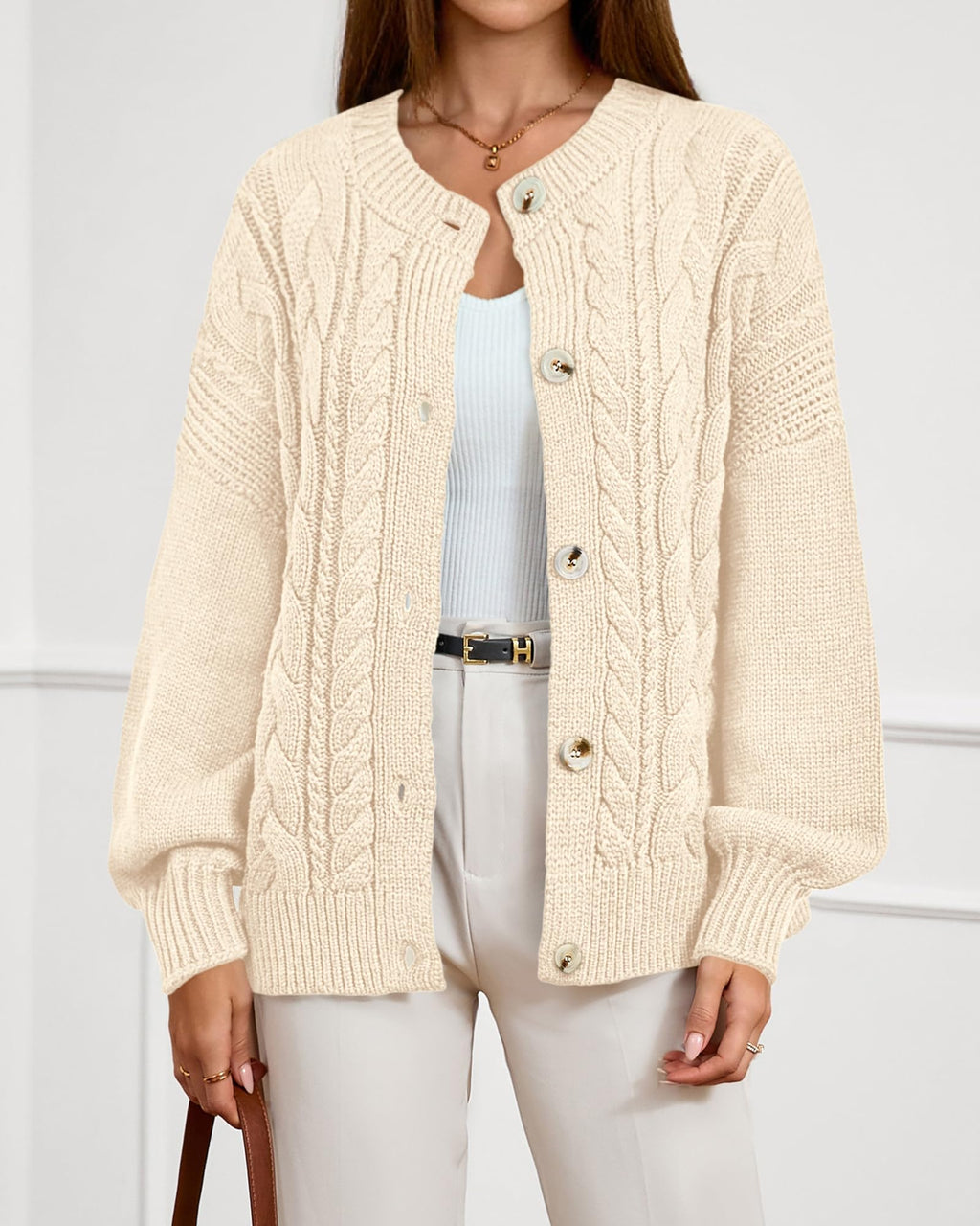 FreshPretty Chunky Cardigan Sweaters for Women Fall Fashion Button Long Sleeve Loose Cable Knit Winter Coats Outerwear