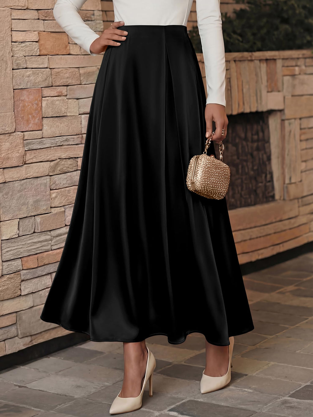 BTFBM Satin Skirts for Women Summer Elegant Flowy A-Line Cocktail Formal Silk Spring Maxi Skirt Night Out Outfits