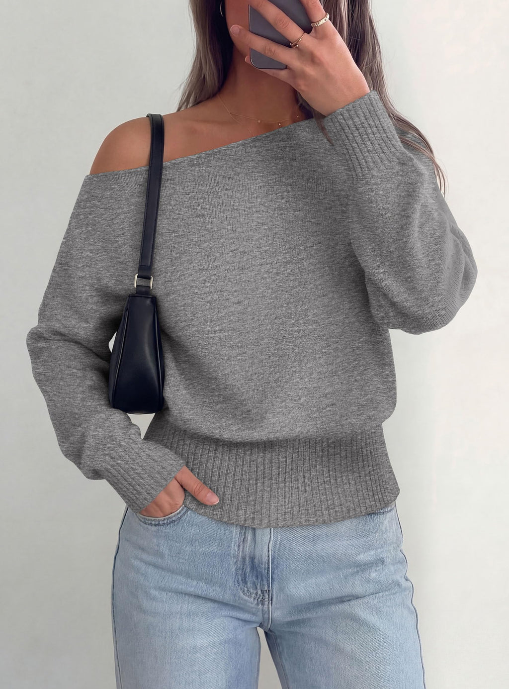 PRETTYGARDEN Womens Off The Shoulder Sweater Fall Fashion Soft Stretchy Knit Fabric, Batwing Long Sleeve Cinched Waist Cropped Sweaters, Date Night Outfit, Asymmetrical Going Out Tops