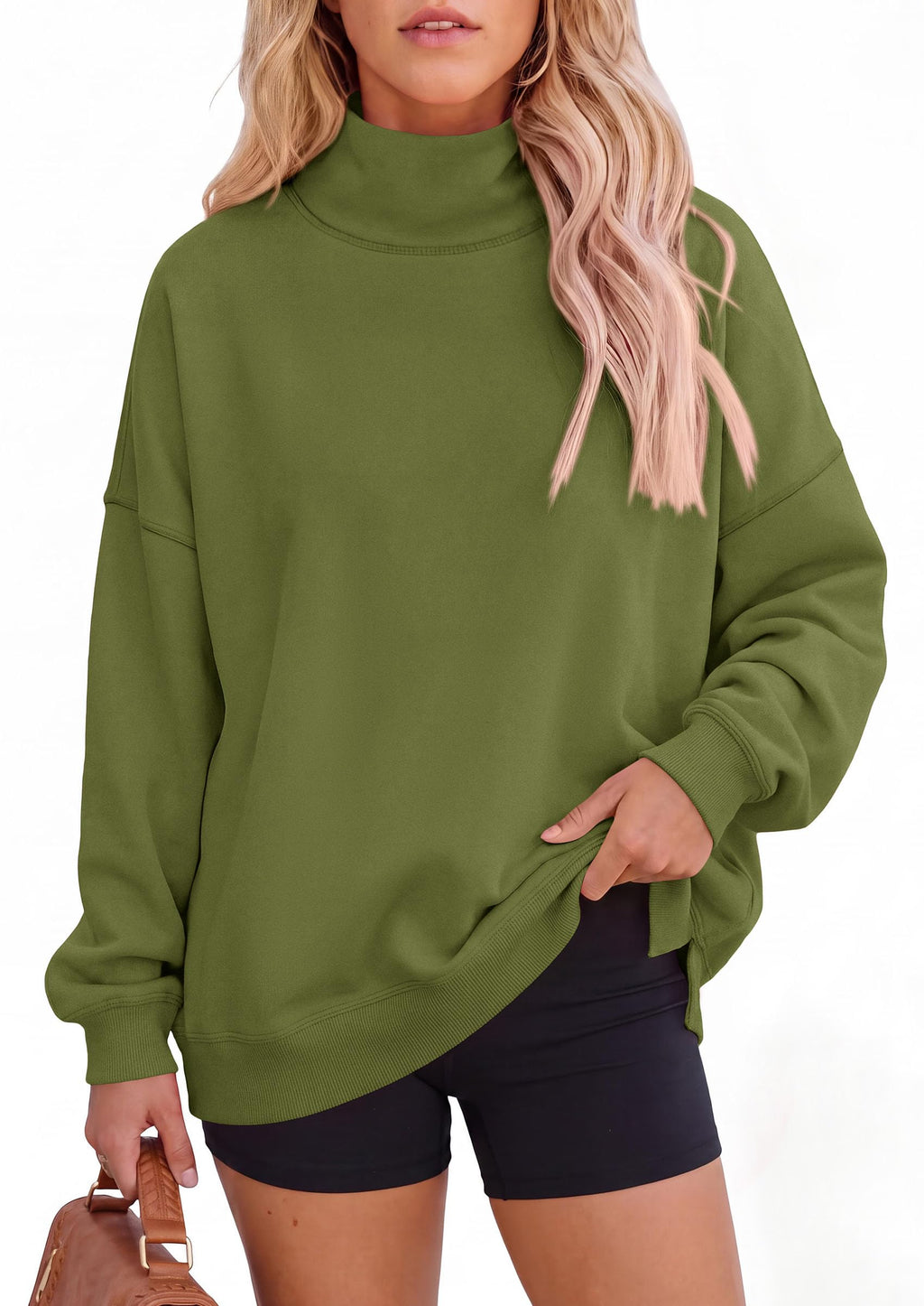 PRETTYGARDEN Womens Mock Neck Sweatshirt Oversized Pullover Loose Fit,Side Pockets,Long Sleeve Drop Shoulder Tops,Casual Lounge Work Travel Airport Outfits,Fall Fashion Winter Clothes