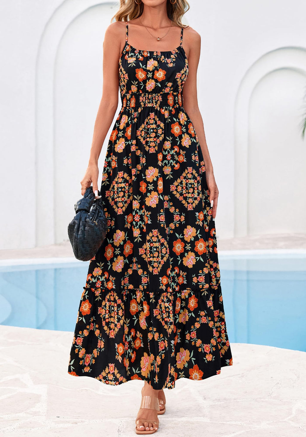BTFBM Summer Dresses for Women Sundresses Sleeveless Spaghetti Strap Boho Beach Vacation Outfits Spring Maxi Dress