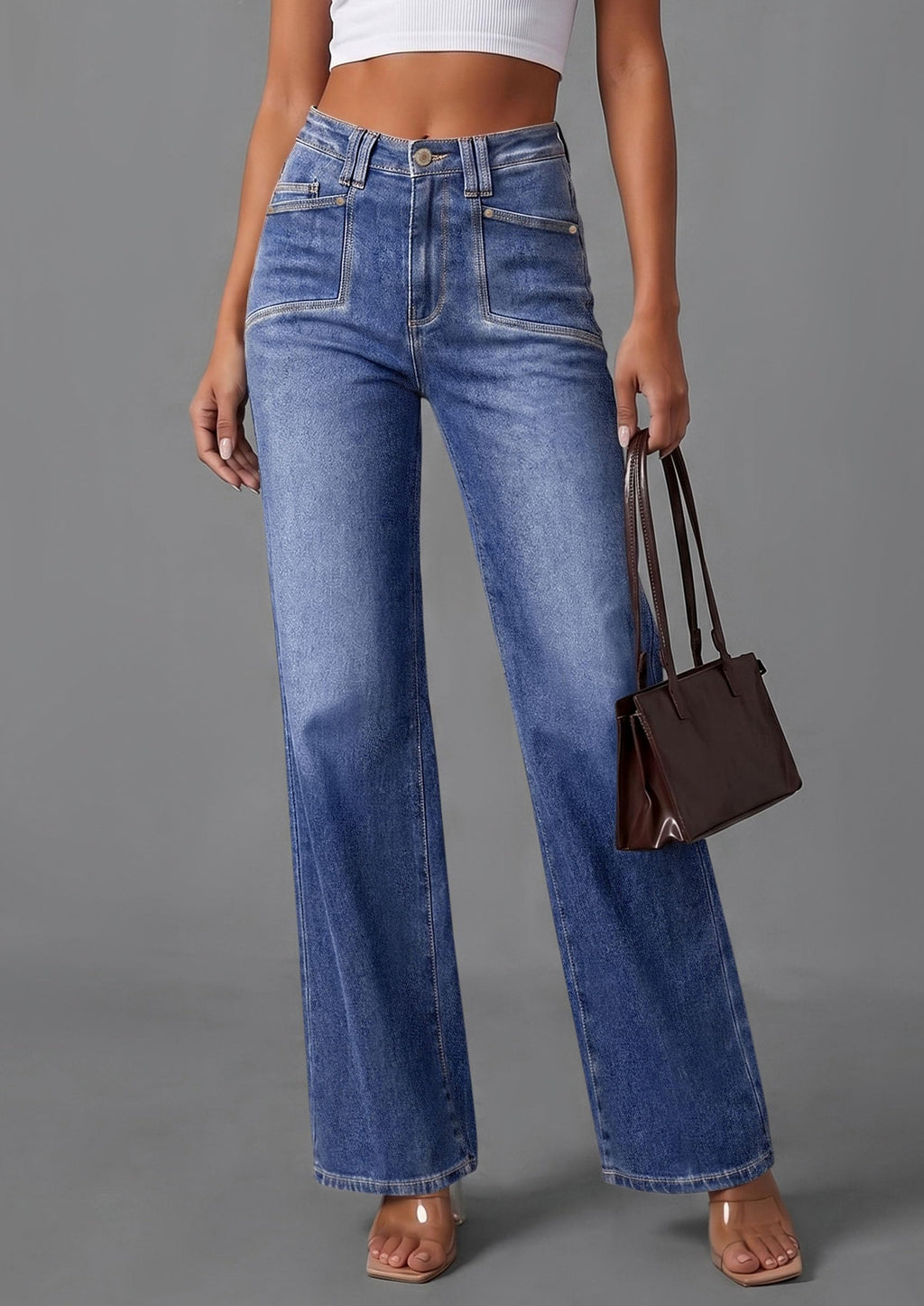 PRETTYGARDEN High Waisted Wide Leg Jeans for Women 2026 Trendy | Classic Straight Baggy Fit, Stretchy Denim Pants with Pockets, Casual Daily Work Going Out, All Season Wear
