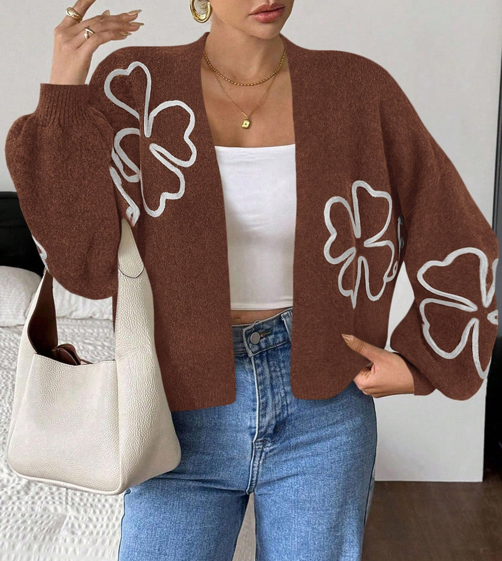 PRETTYGARDEN Women's Floral Oversized Cardigan Sweaters Trendy Fall Outfits Long Sleeve Sweater Jacket, Open Front Coat, Cozy Soft Chunky Knit, Casual Outerwear,Winter Fashion Clothing
