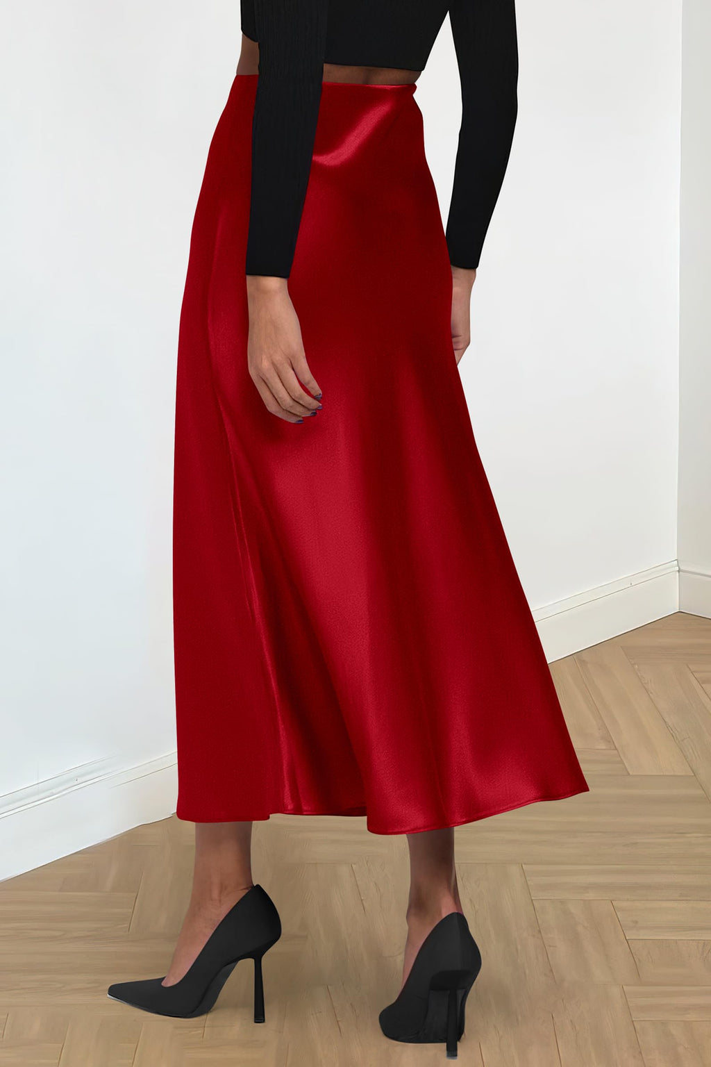 PRETTYGARDEN Women's Satin Skirts Dressy Casual Fall High Waisted Cocktail Wedding Flowy Elegant A Line Midi Skirt