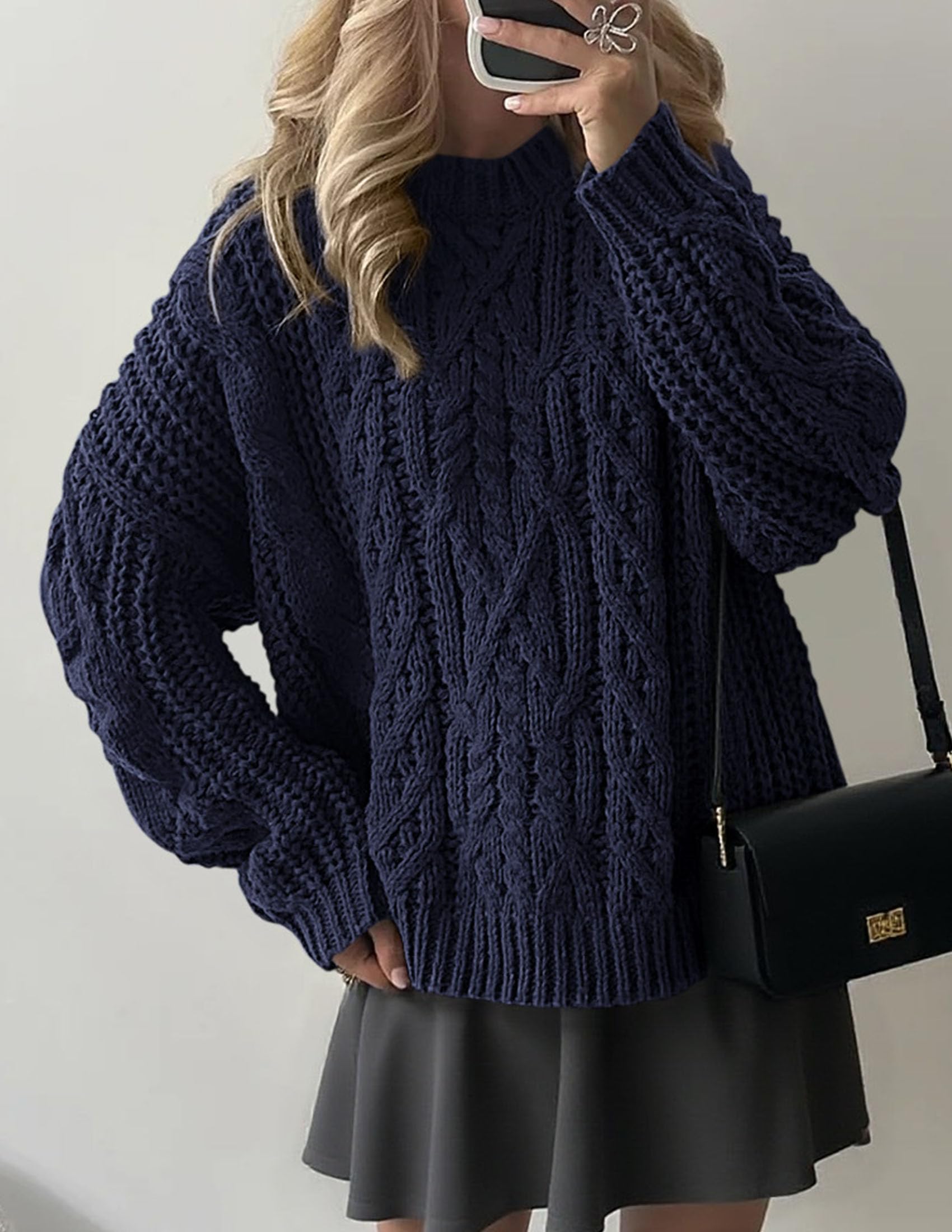 PRETTYGARDEN Women's Oversized Fall Sweaters Casual Long Sleeve Crewneck Chunky Cable Knit Pullover Tops Winter Clothes