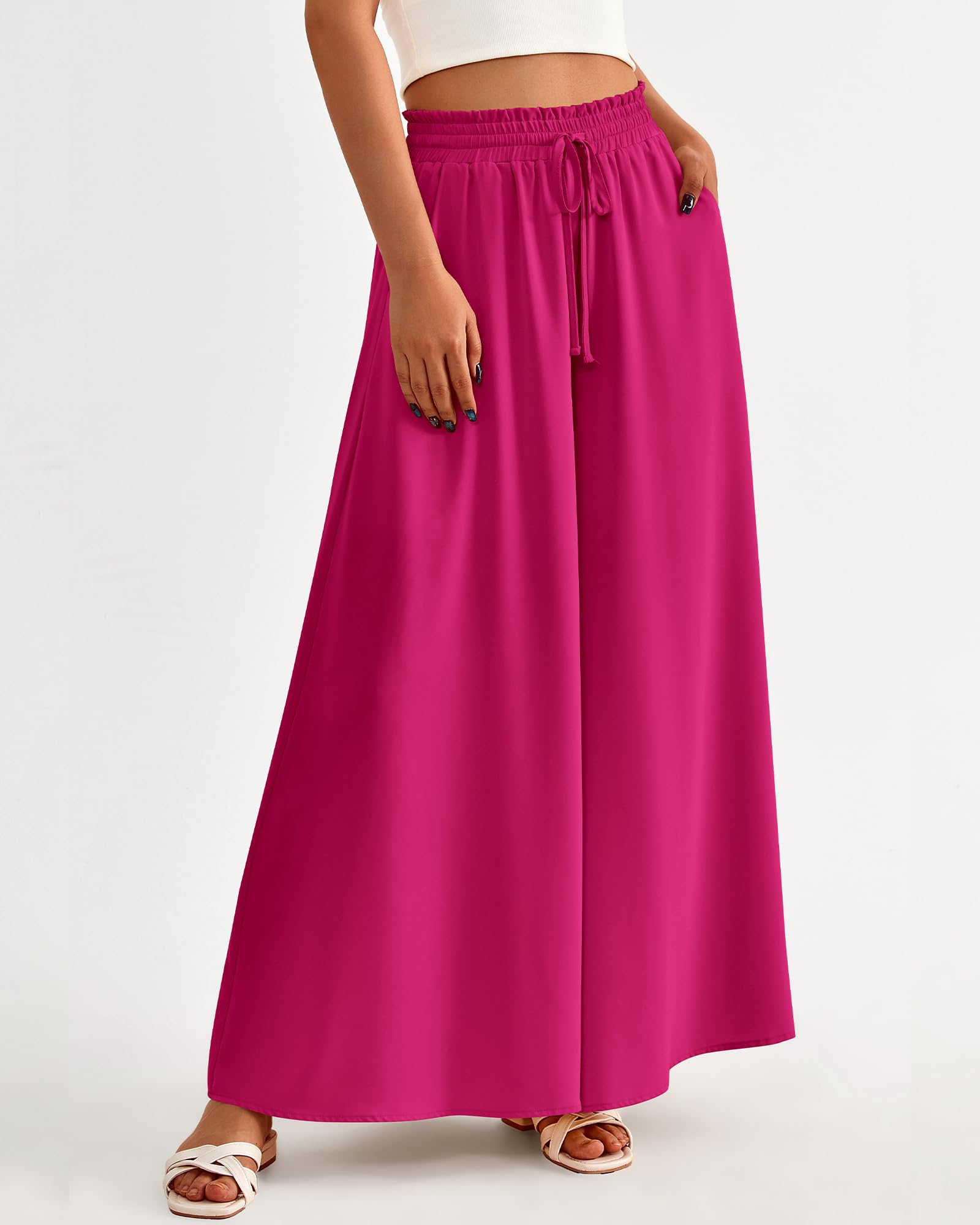 BTFBM Women Casual High Waist Wide Leg Pants Spring Summer Long Palazzo Pants Pocket Lounge Beach Vacation Clothes