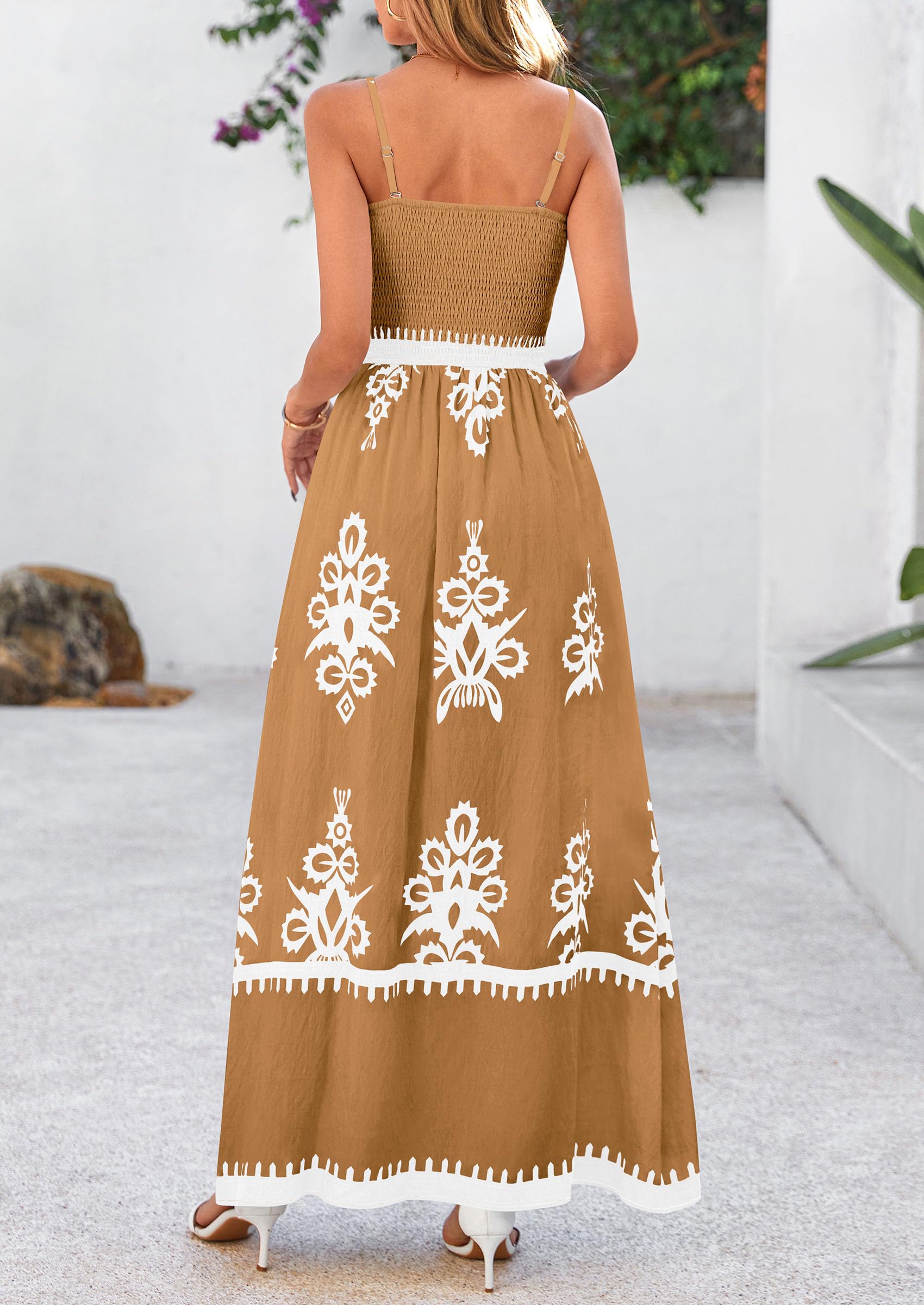 PRETTYGARDEN Summer Dress for Women Floral Sundress Spaghetti Strap Flowy Beach Vacation Boho Maxi Dresses