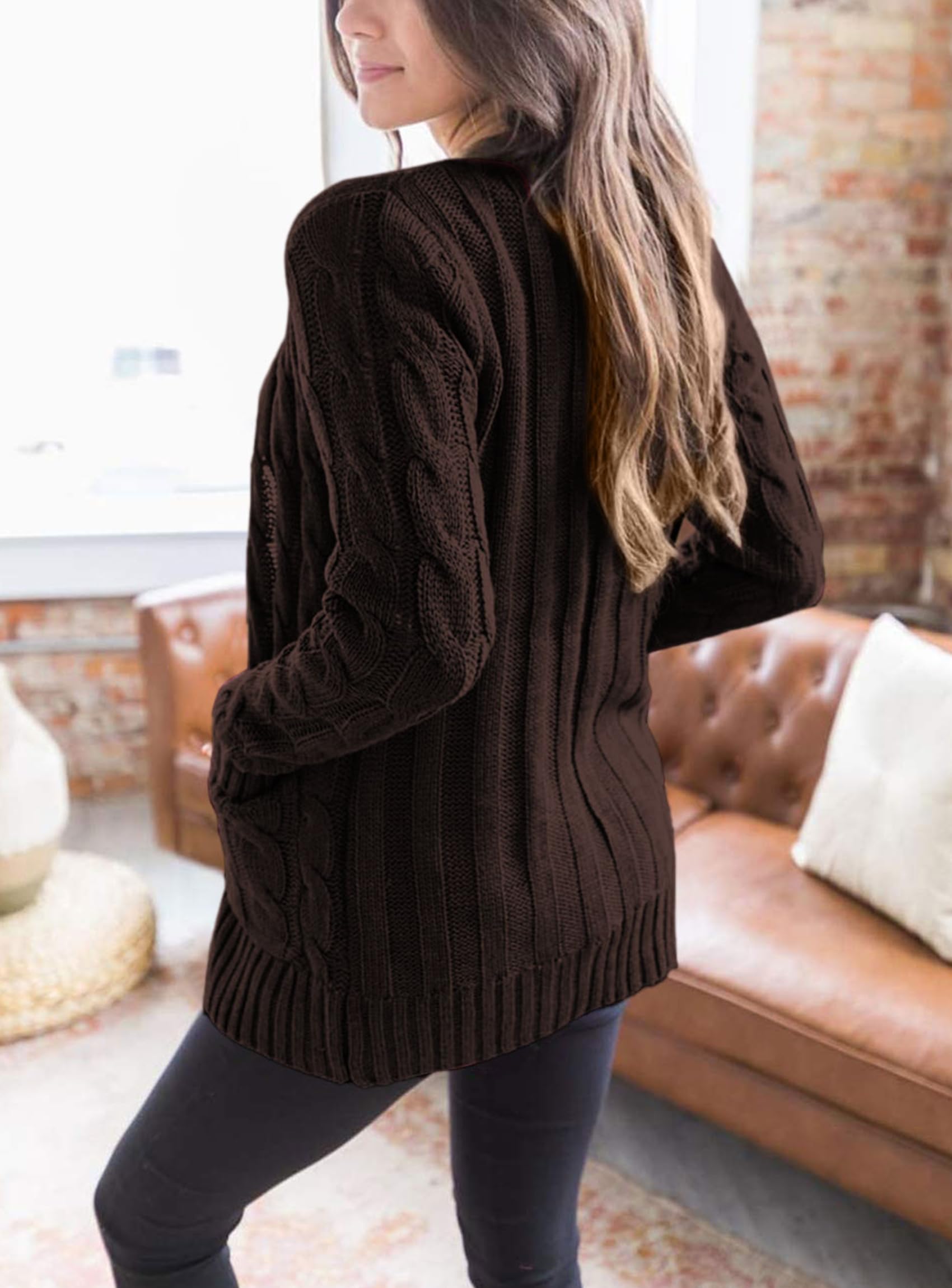 PRETTYGARDEN Women's Open Front Cardigan Sweaters Fall Fashion Button Down Cable Knit Chunky Winter Clothing Outerwear Coats