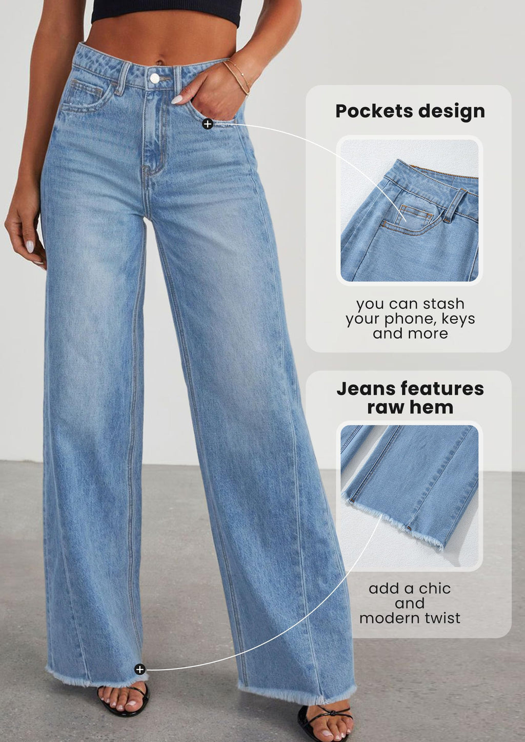 PRETTYGARDEN Wide Leg Jeans for Women Trendy High Waisted Stretchy Baggy Raw Hem Denim Palazzo Pants Fall Clothes