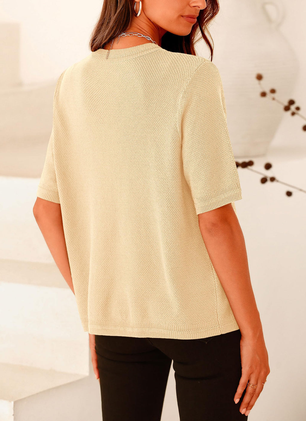 PRETTYGARDEN Women's Summer Button Down Shirts Casual Short Sleeve Crew Neck Ribbed Knit Blouse Top Cardigans
