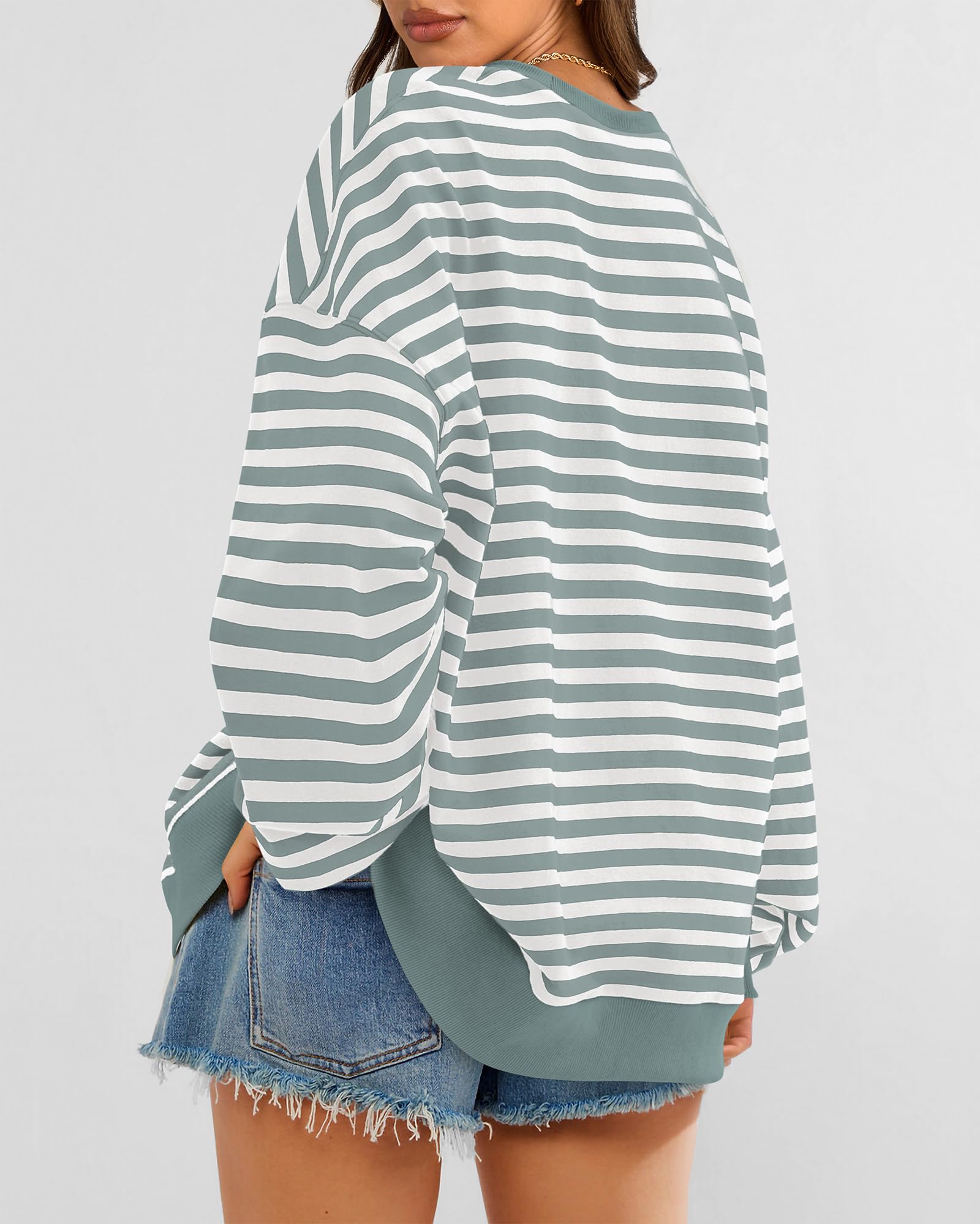 BTFBM Sweatshirt For Women Summer Crewneck Long Sleeve Oversized Striped Pullover Tops Y2K Clothes Workout Shirt
