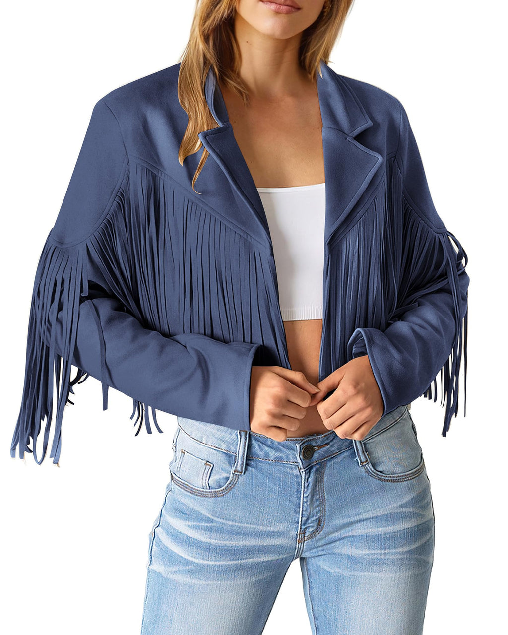 PRETTYGARDEN Women's Fringe Faux Suede Leather Jackets Fall Fashion Tassel Motorcycle Cropped Coats
