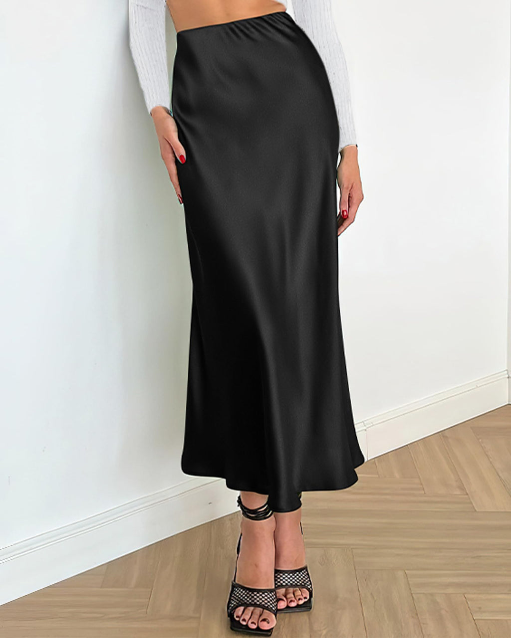 BTFBM Summer Womens Skirts Silk Elegant High Waist Flowy Long Satin A-Line Midi Skirt Cocktail Wedding Party