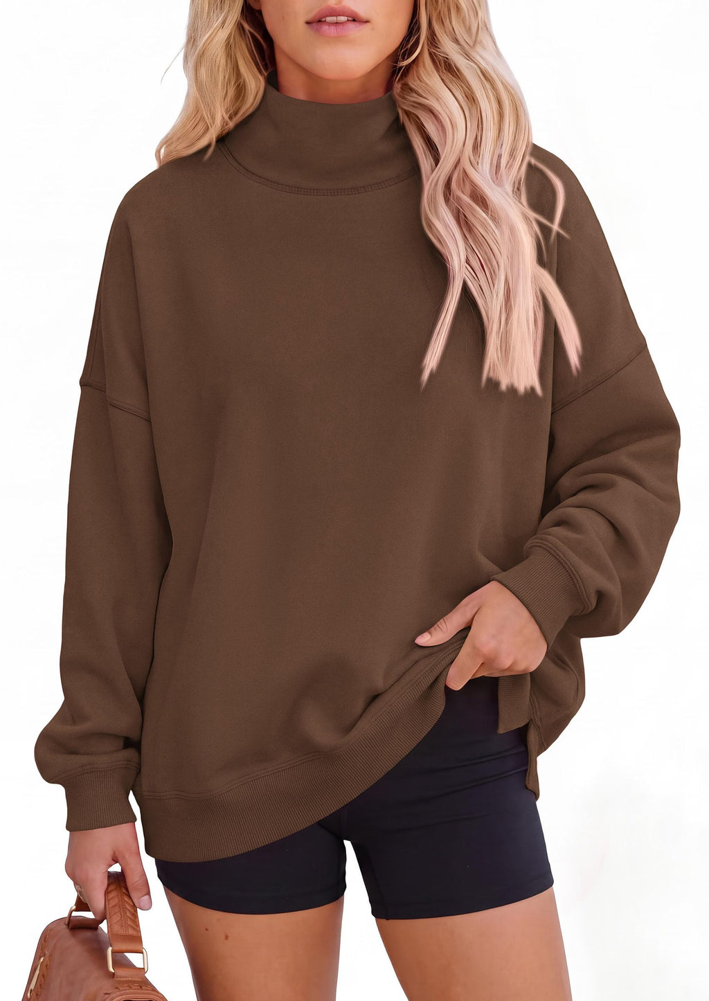 PRETTYGARDEN Womens Mock Neck Sweatshirt Oversized Pullover Loose Fit,Side Pockets,Long Sleeve Drop Shoulder Tops,Casual Lounge Work Travel Airport Outfits,Fall Fashion Winter Clothes