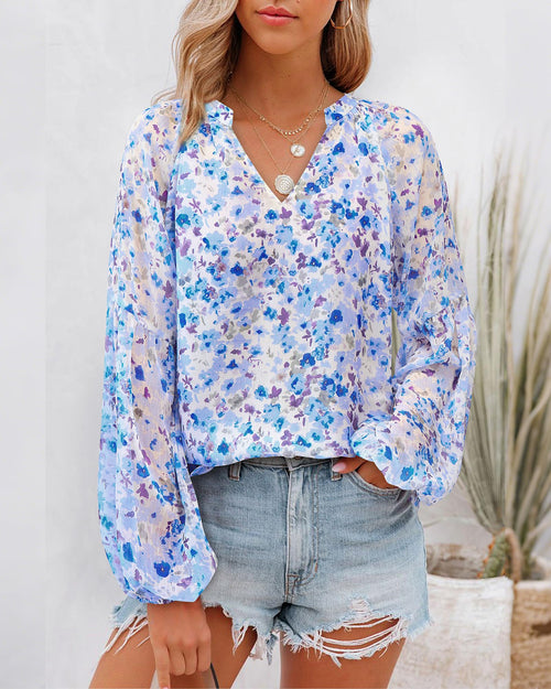 FreshPretty Blouses for Women Floral Boho Tops V Neck Lightweight Long Sleeve Shirts Fall Dressy Casual Vacation Outfits
