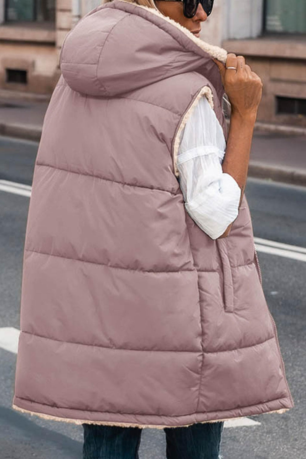 PRETTYGARDEN Womens Fall Reversible Long Vests Sleeveless Fleece Jacket Zip Up Hoodie Pockets Warm Coat Winter Clothing