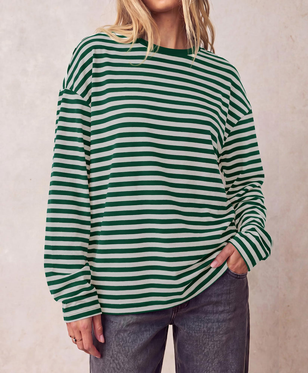 BTFBM Womens Long Sleeve Tops Fall Fashion | Lightweight, Crew Neck, Oversized Striped Shirt Women, Y2k Clothes, Vacation Travel Outfits, Going Out Top, Winter Layering