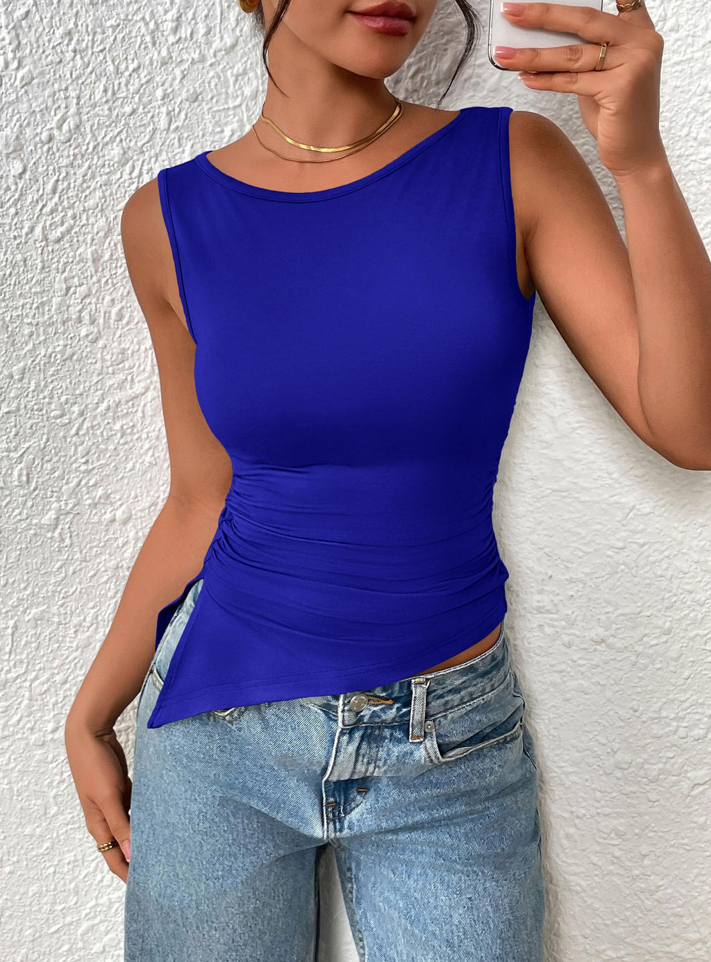 PRETTYGARDEN Womens Ruched Tank Tops  Summer Sleeveless Slim Fit T Shirts Blouses Going Out Y2K Fashion Clothes