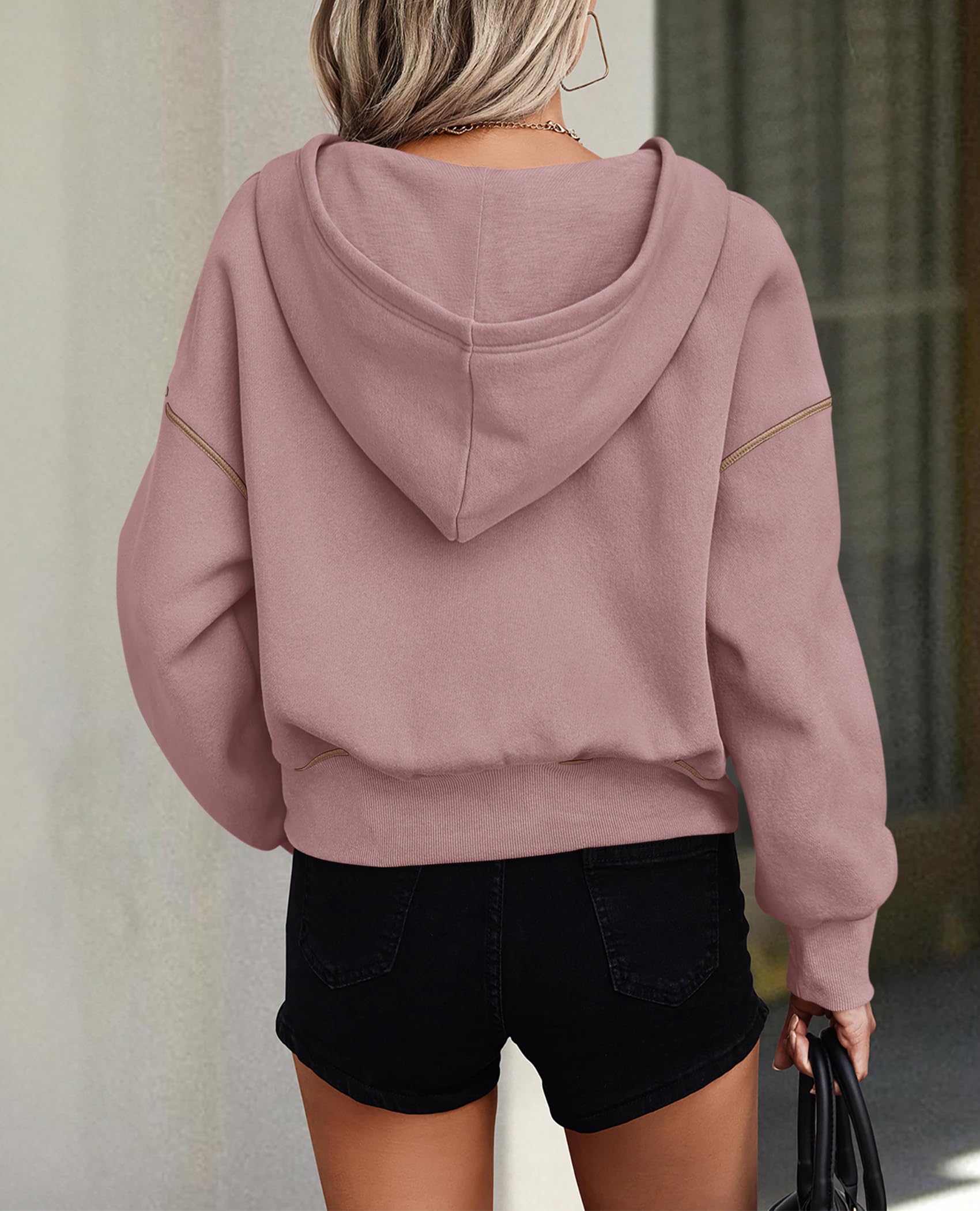 PRETTYGARDEN Women's  Fall Hooded Sweatshirts Long Sleeve Half Zip Cropped Hoodies Pullover Winter Fashion Clothes