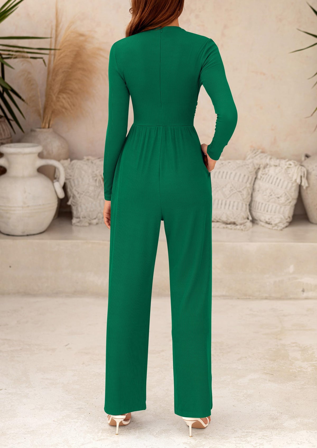 PRETTYGARDEN Womens Jumpsuit Dressy Casual Spring Fall Fashion One Piece Outfits Long Sleeve Mock Neck Wide Leg Pants Rompers