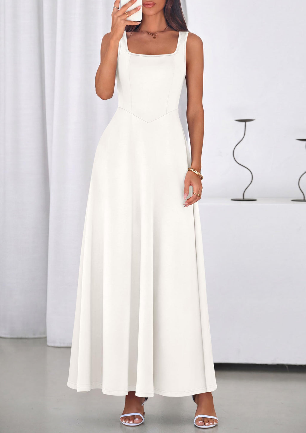 PRETTYGARDEN Womens Summer Dresses Sleeveless Elegant Square Neck Aline Swing Maxi Beach Wedding Guest Dress Pockets