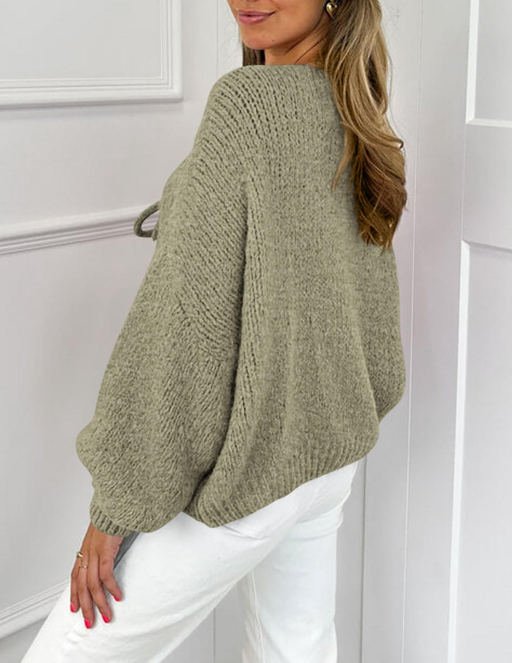 PRETTYGARDEN Women's Tie Front Bow Cardigan Sweaters Chunky Knit Long Puff Sleeve Trendy Fall Winter Jacket Coat