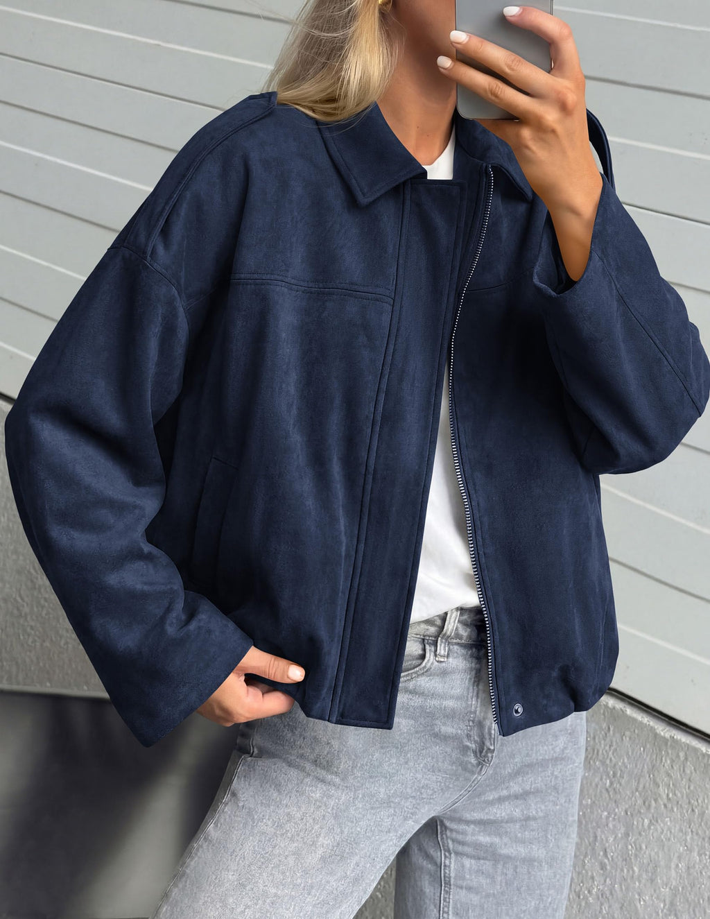 PRETTYGARDEN Women's Faux Suede Cropped Bomber Jacket | Long Sleeve Zip Up Casual Going Out Jackets Coat, Oversized Loose Fit Western Outfits, Trendy Outerwear, Fall Clothes