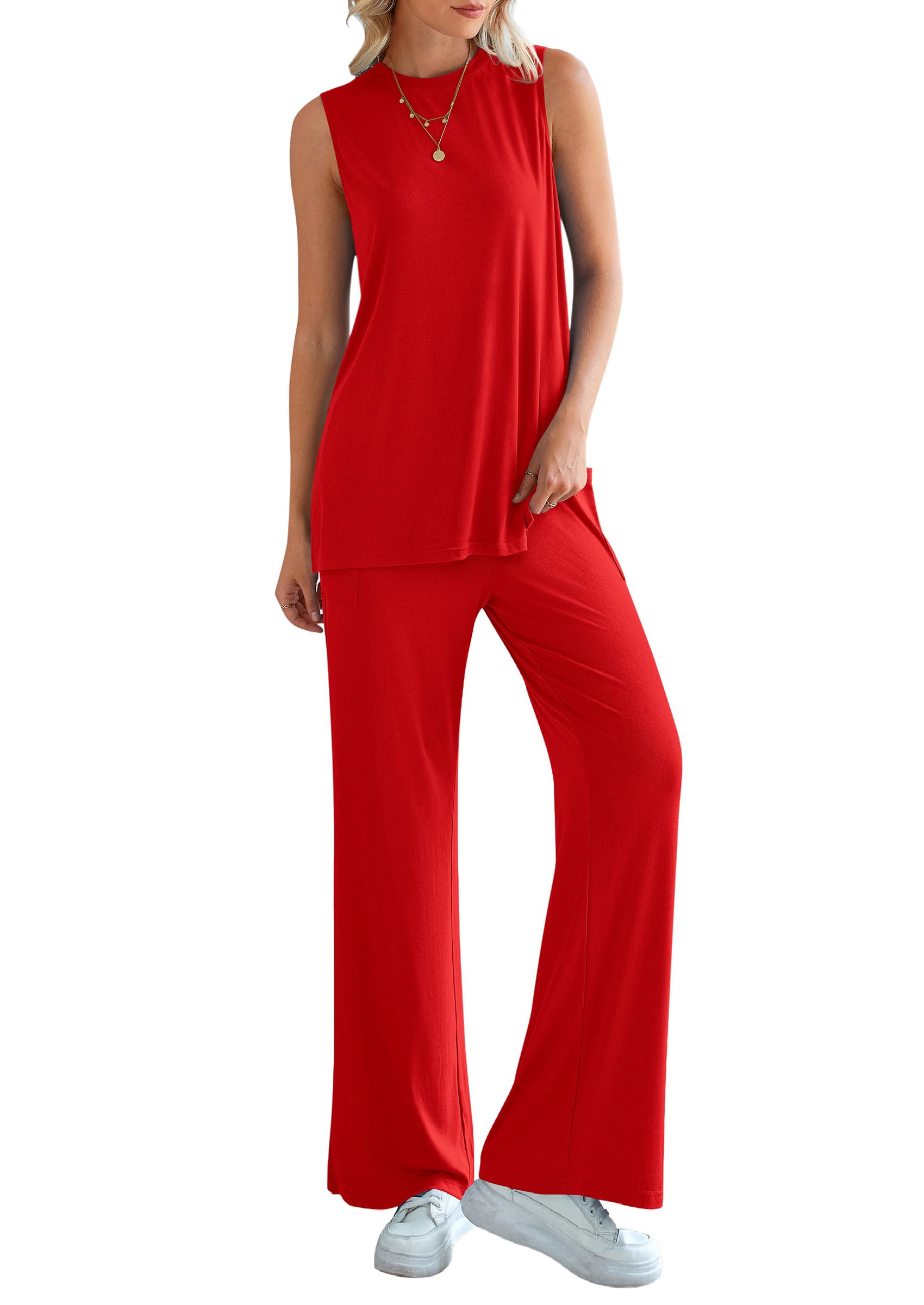 PRETTYGARDEN Women's 2 Piece Lounge Set Summer Casual Loose Tank Top Wide Leg Pants Matching Travel Outfits Tracksuit