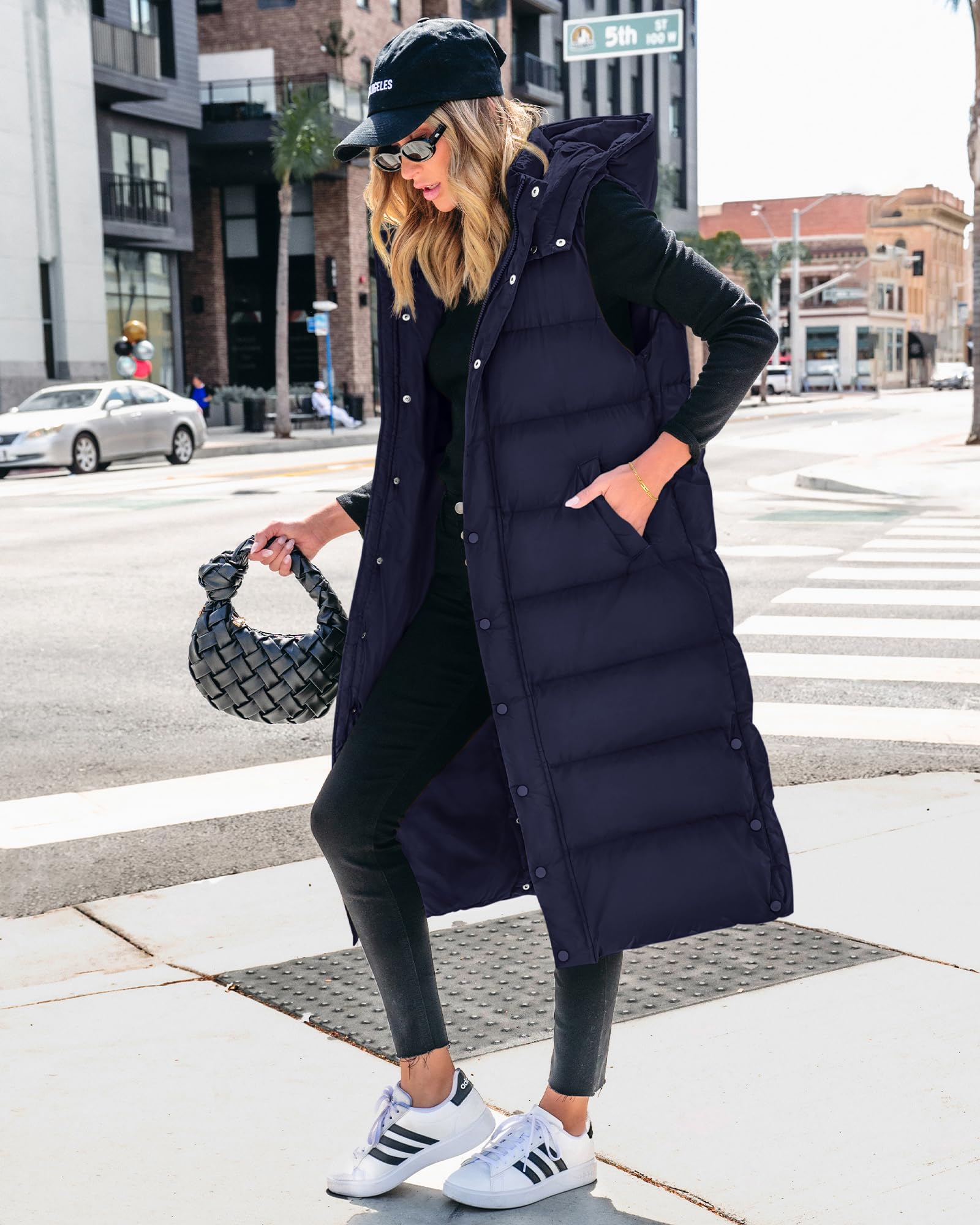 FreshPretty Long Puffer Vest Women Quilted Hooded Button Down Zip Up Sleeveless Vests Outerwear Padded Jacket Fall Winter Coat