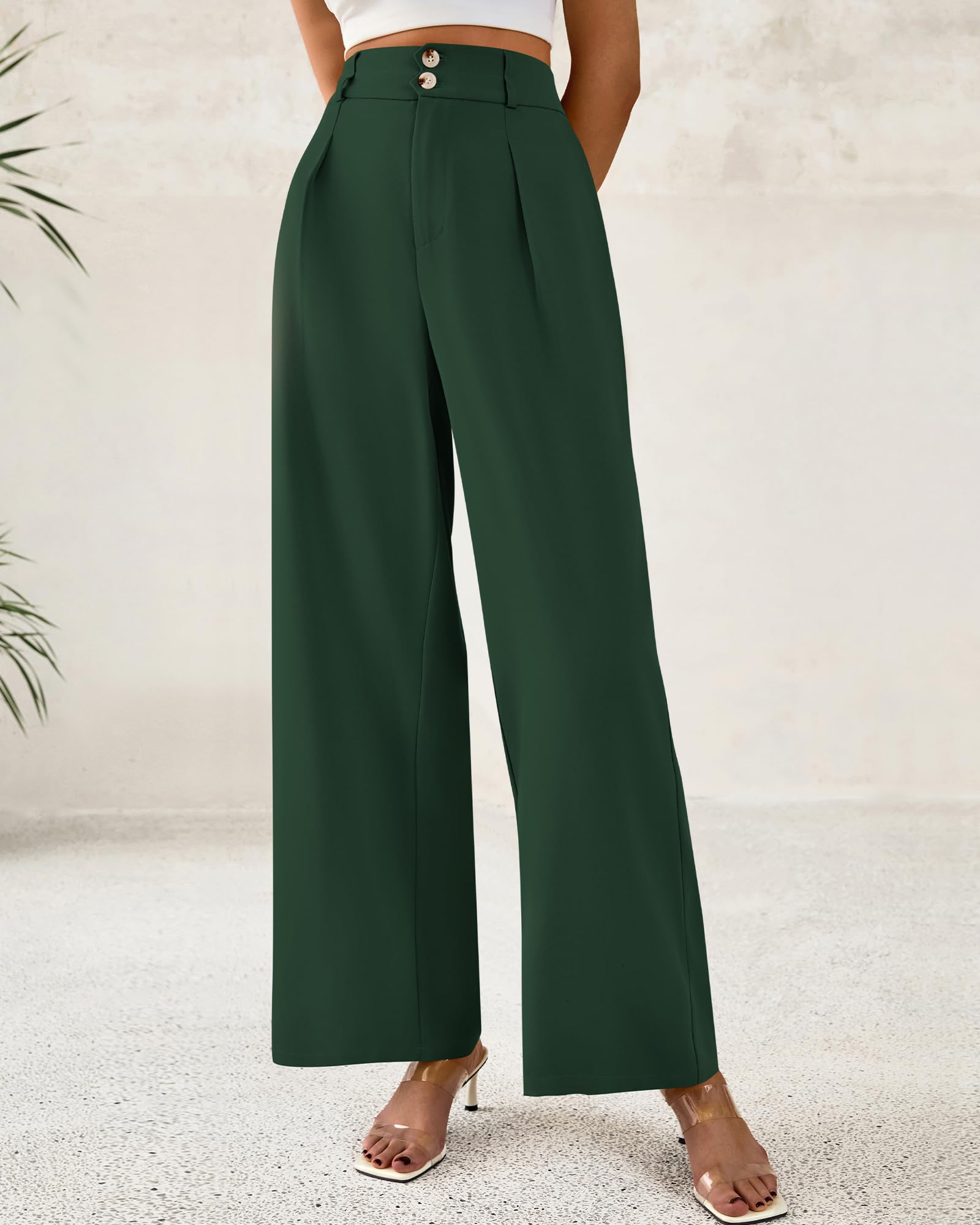 BTFBM Women Wide Leg Dress Pants High Waisted Button Pleated Business Casual Trousers Office Work Palazzo Pants