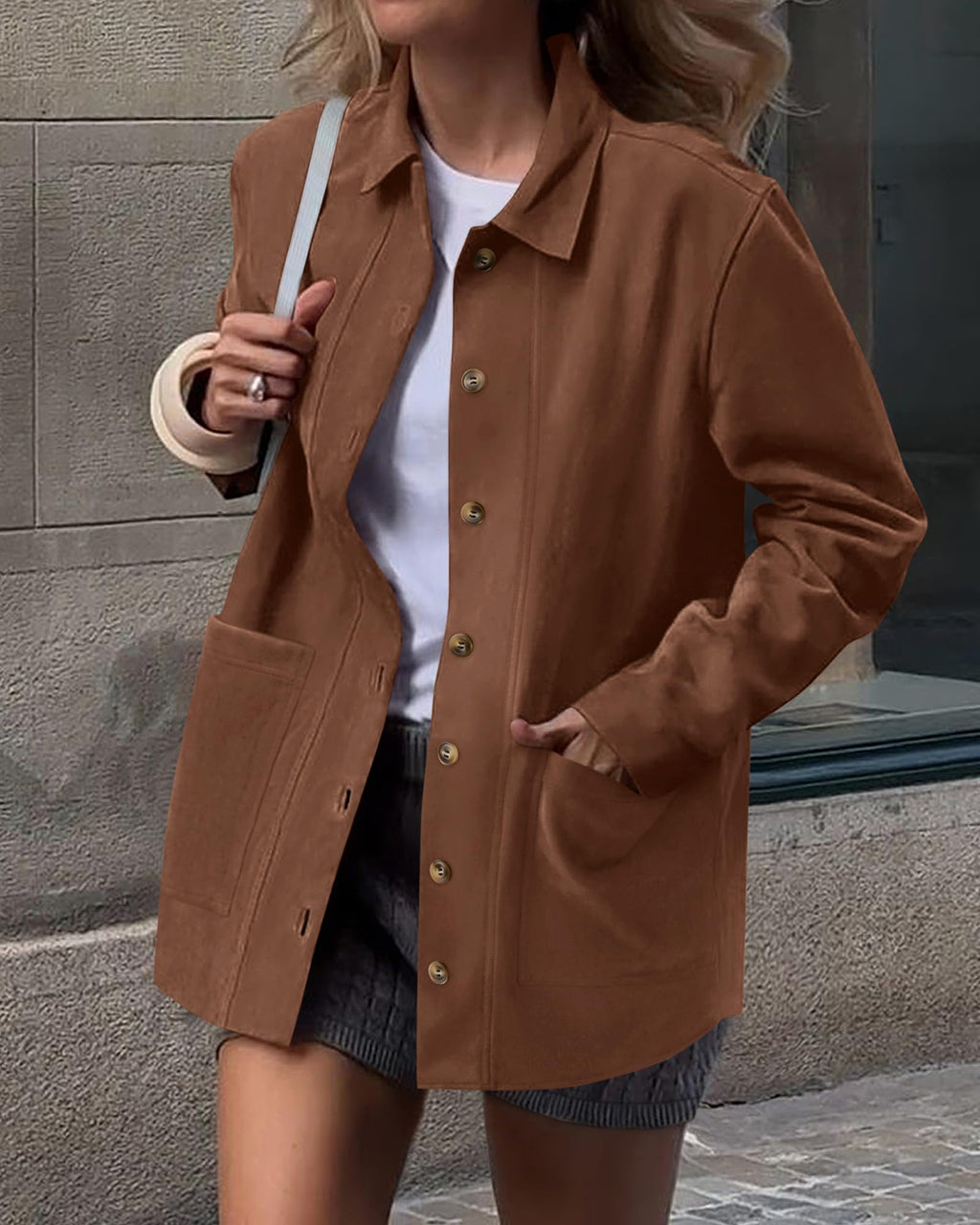 BTFBM Faux Suede Jacket Women Fall Fashion Leather Jackets Long Sleeve Button Down Winter Coats Shackets Outerwear
