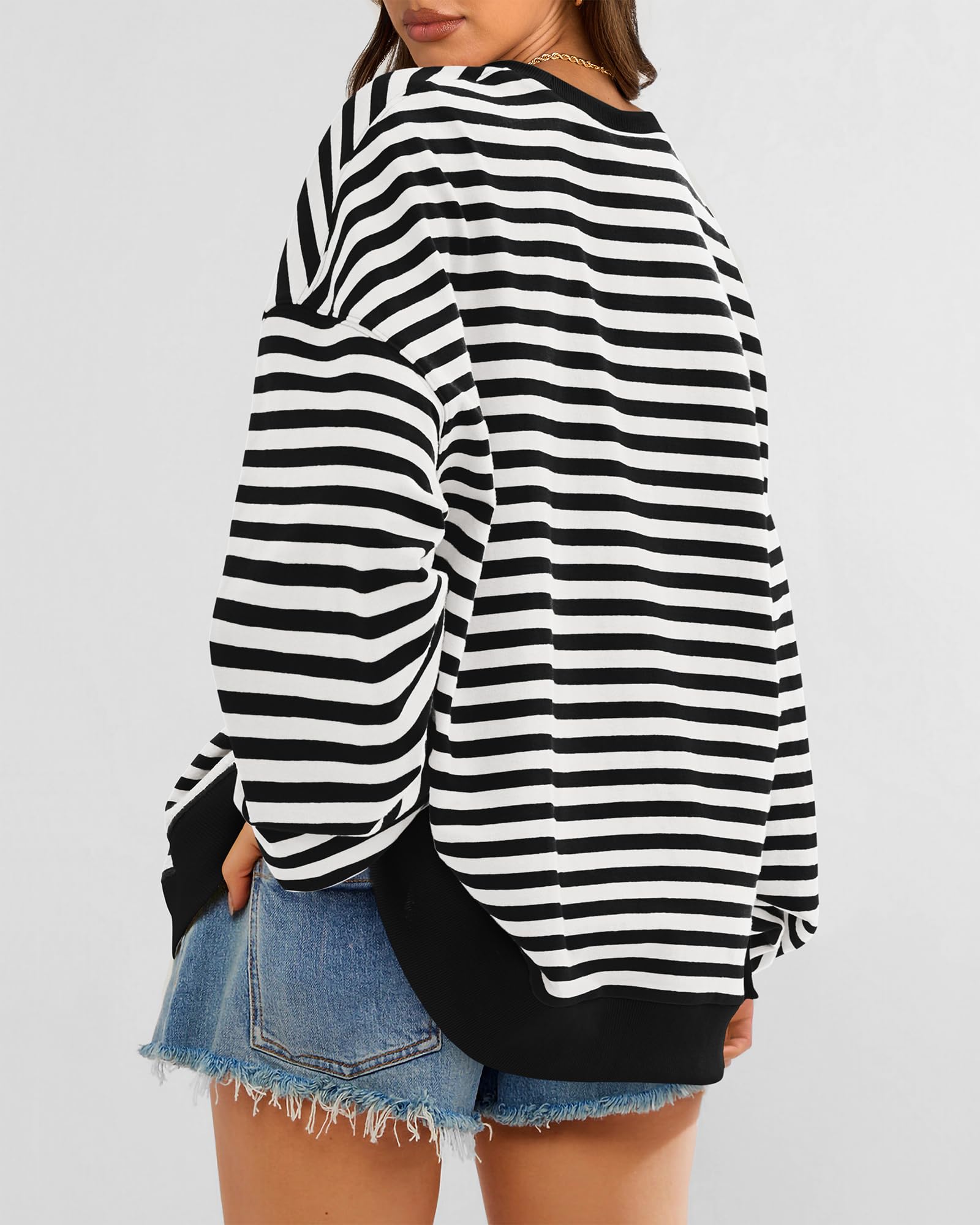BTFBM Sweatshirt For Women Summer Crewneck Long Sleeve Oversized Striped Pullover Tops Y2K Clothes Workout Shirt