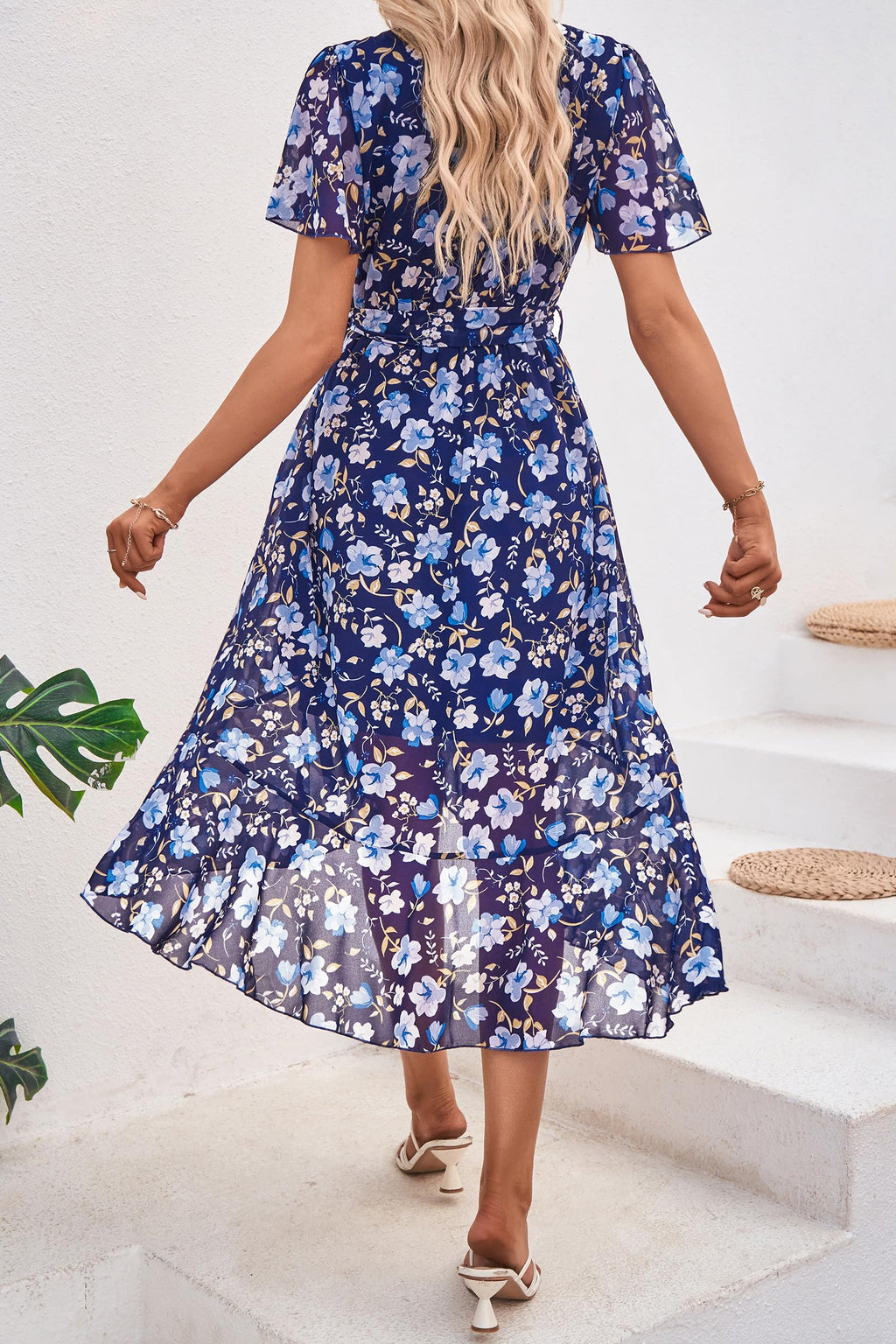 PRETTYGARDEN Women's Summer Floral Boho Maxi Dress Wrap Short Sleeve V Neck Ruffle A-Line Flowy Wedding Guest Long Dresses