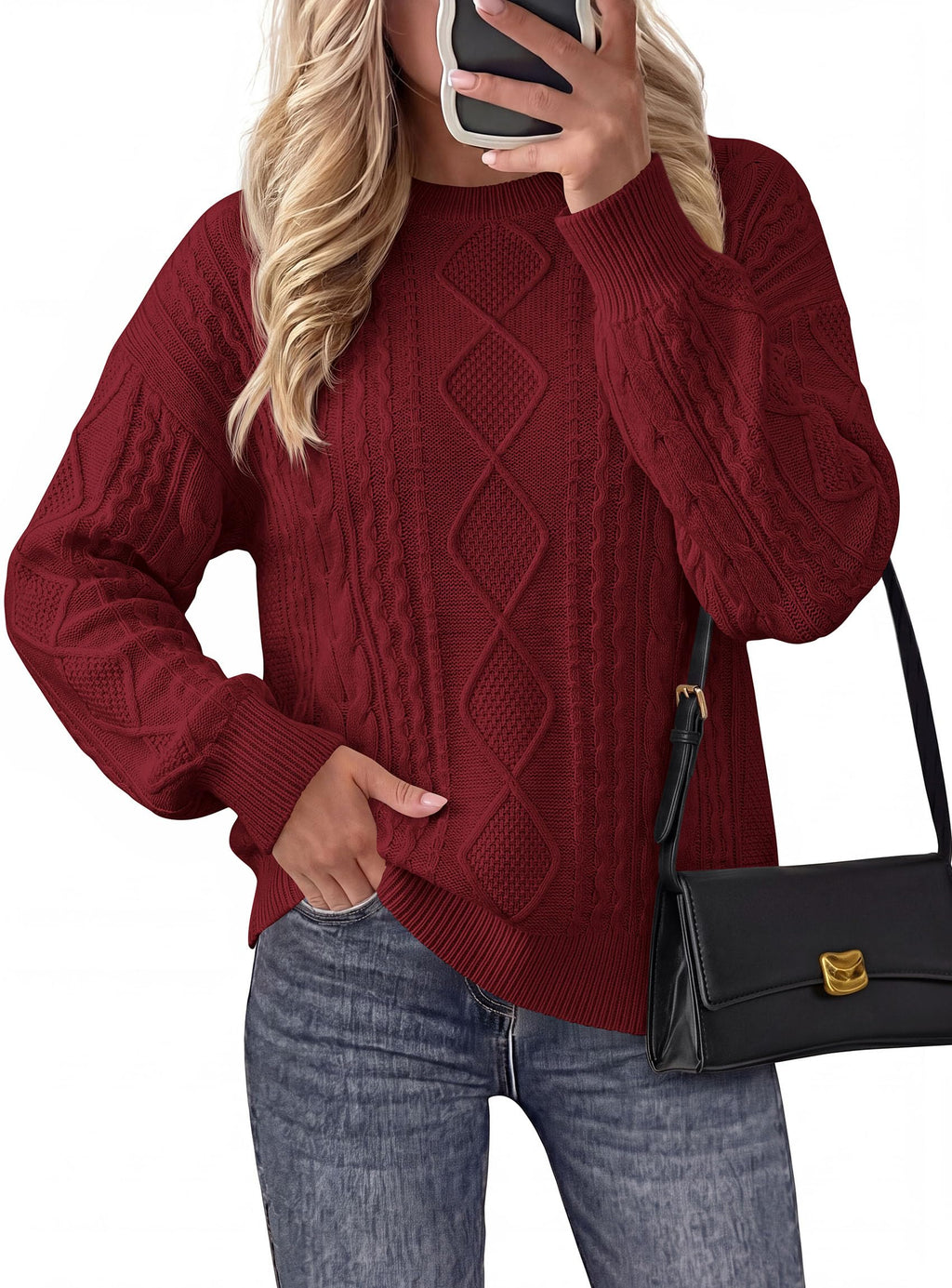 PRETTYGARDEN Women's Crewneck Cable Knit Sweater Pullover Tops Soft Luxury,Long Sleeve Sweaters,Chunky Texture,Fall Outfits,Warm Layering,Daily Wear,Work Holiday,Winter Going out Top