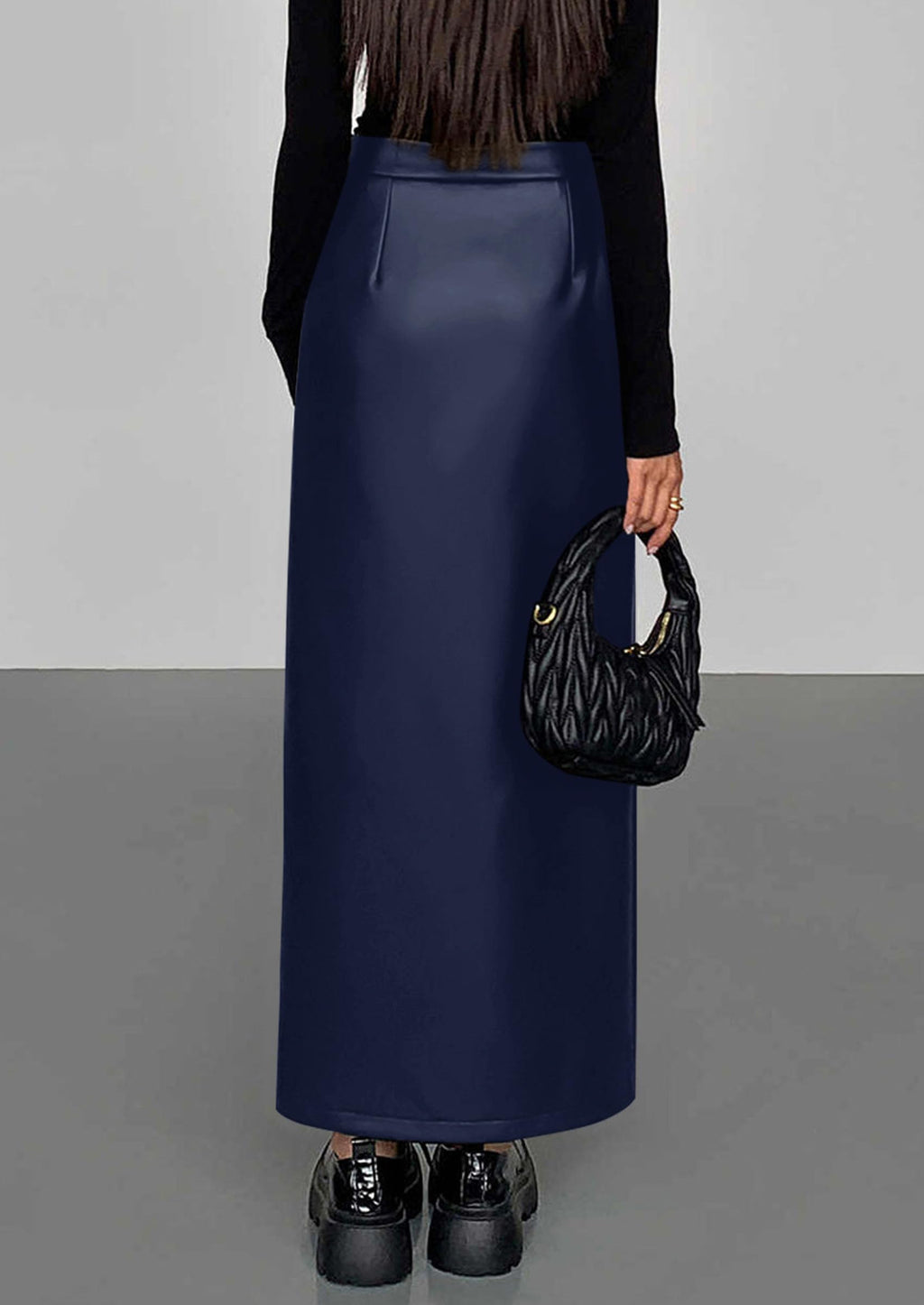 PRETTYGARDEN Womens Faux Leather Skirts Fall Fashion Bodycon High Waisted Slit Work Office Winter Maxi Long Pencil Skirt