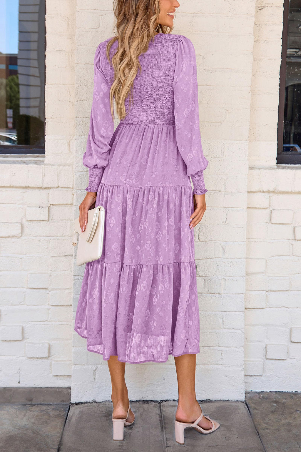 PRETTYGARDEN Women's Fall Spring Midi Dress Long Sleeve Floral Smocked Elegant Wedding Guest Long Flowy Dresses with Pockets