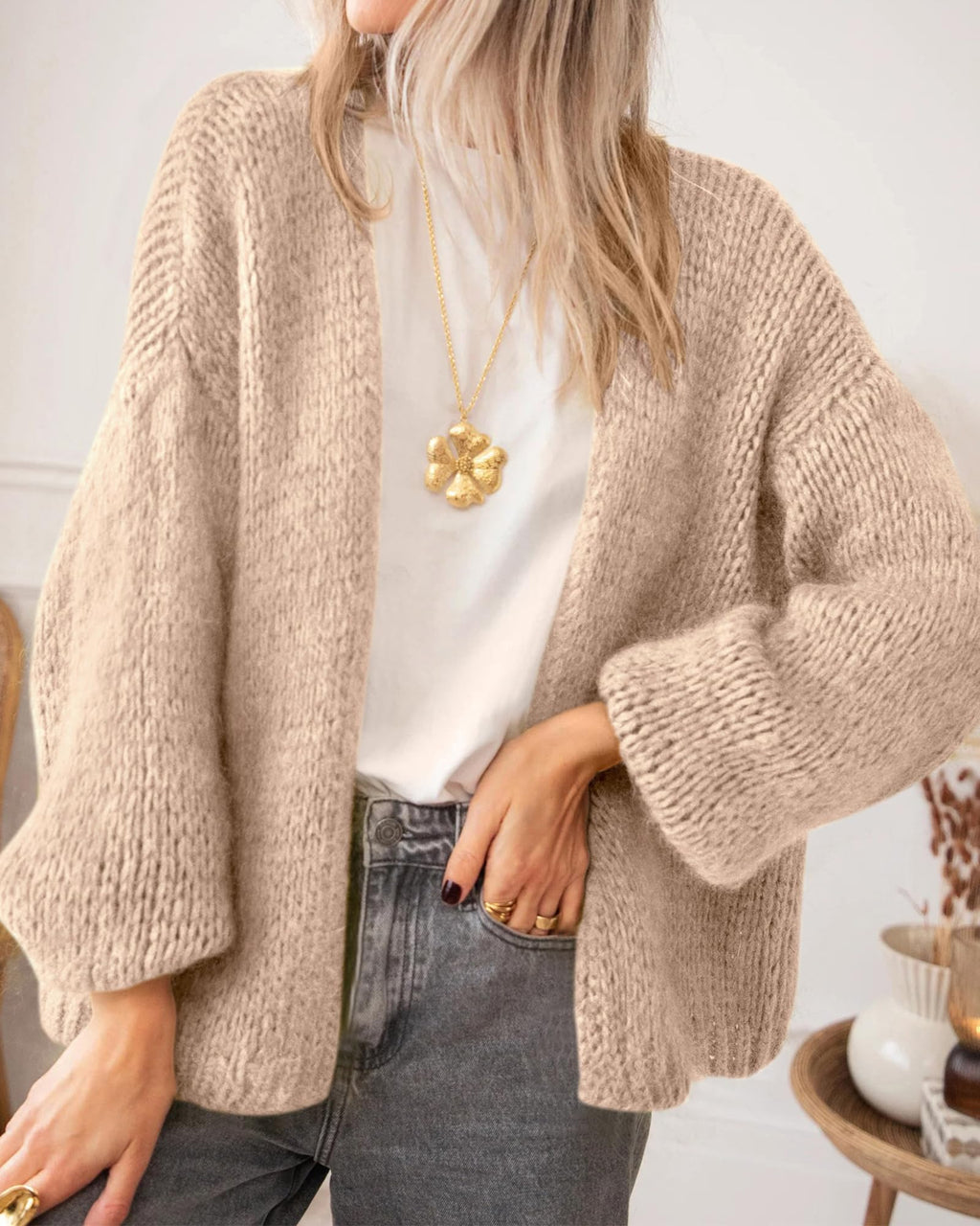 BTFBM Cardigan Sweaters for Women Fall Fashion Clothes | No Button No Pocket Design, Chunky Knit Open Front Cardigans, Ribbed Cuff Long Sleeve Sweater, Loose Winter Coat Clothing