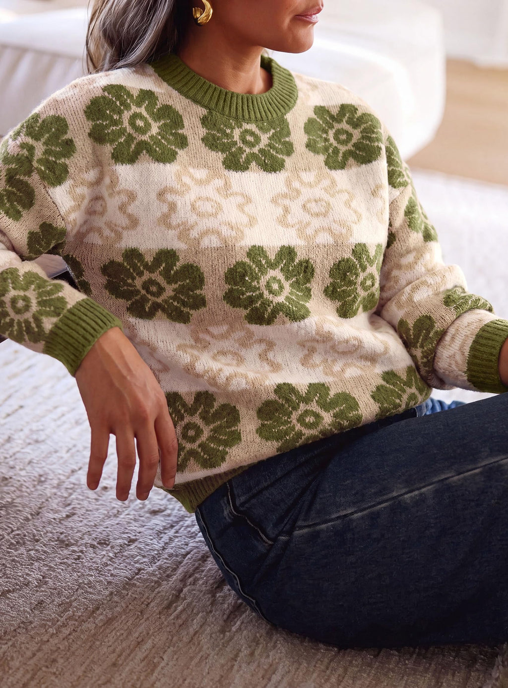 PRETTYGARDEN Women's Floral Crewneck Sweater Knit Pullover Loose Fit, Chunky Knit Sweaters Tops, Dressy Casual Work Vacation Holiday Outfits, Womens Fall Fashion, Winter Clothes