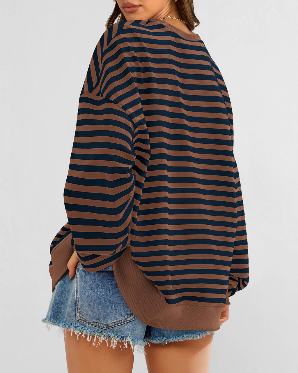BTFBM Sweatshirt For Women Summer Crewneck Long Sleeve Oversized Striped Pullover Tops Y2K Clothes Workout Shirt